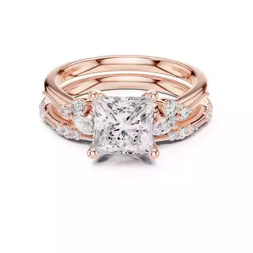 2CT Princess Cut Diamond Bypass Wedding Ring Set 3DM STL Video 3D print model
