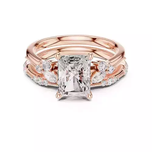 2CT Radiant Cut Diamond Stacking Wedding Ring Set 3DM STL Video 3D print model