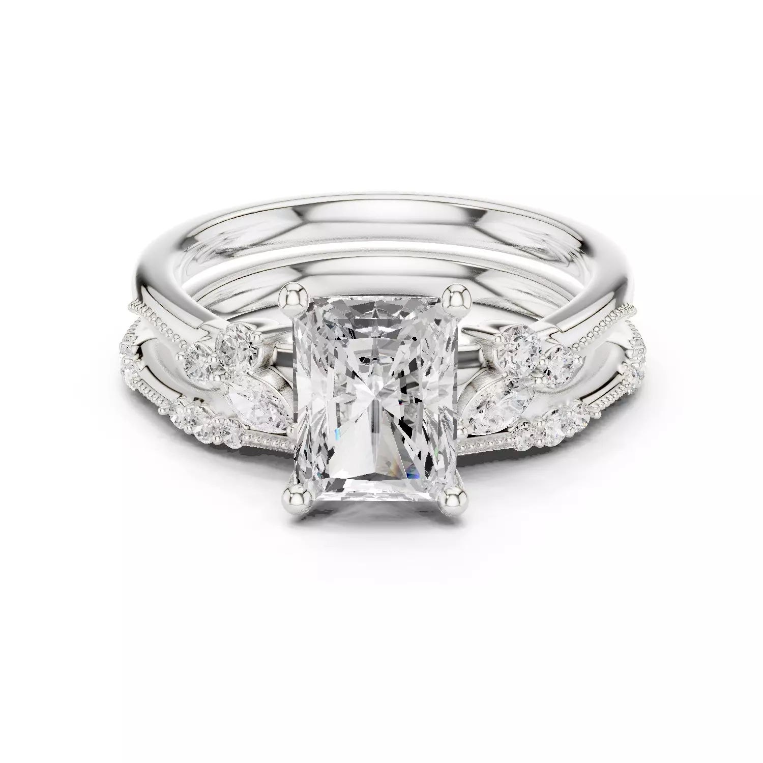 2CT Radiant Cut Diamond Stacking Wedding Ring Set 3DM STL Video 3D print model_14