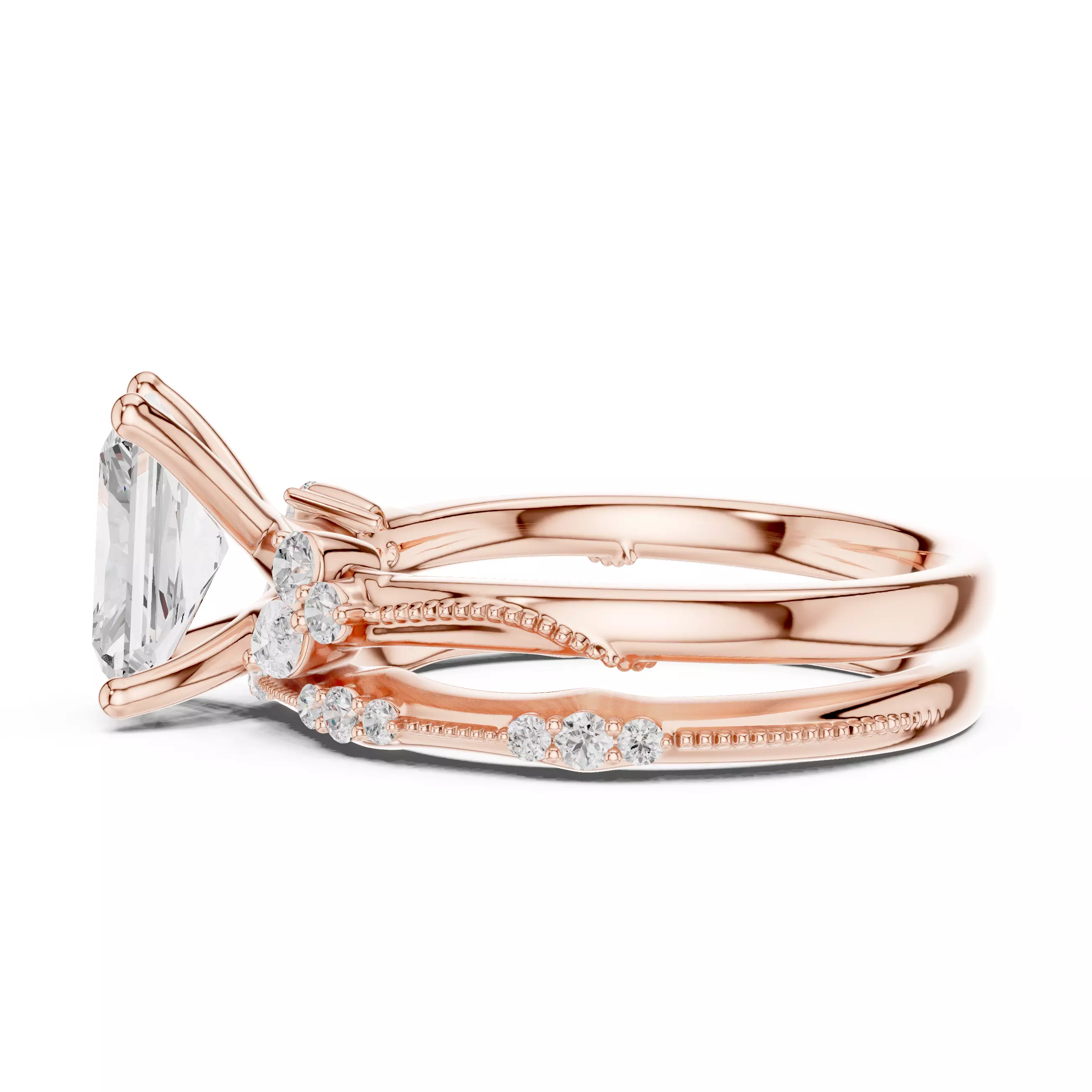 2CT Radiant Cut Diamond Stacking Wedding Ring Set 3DM STL Video 3D print model_5