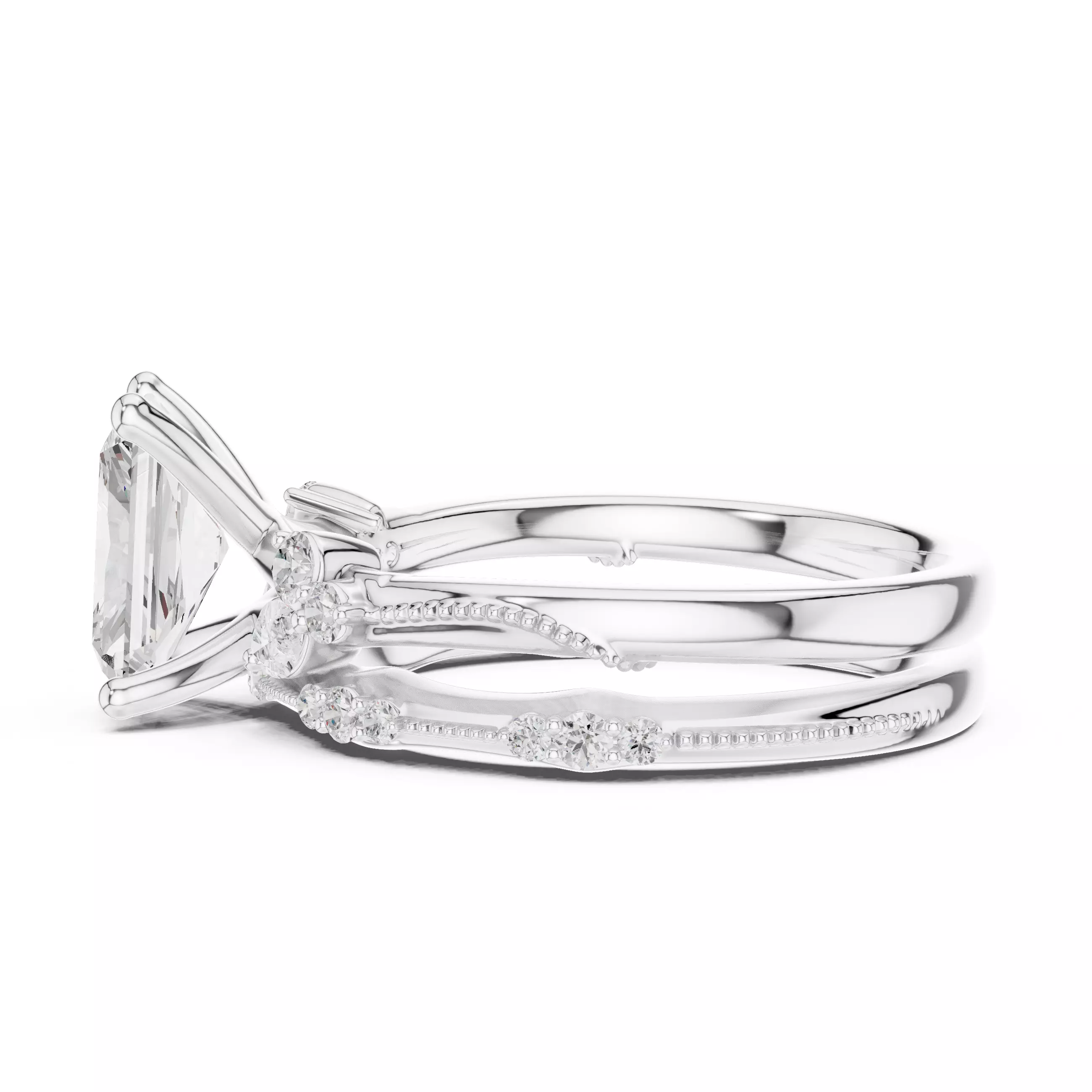 2CT Radiant Cut Diamond Stacking Wedding Ring Set 3DM STL Video 3D print model_11