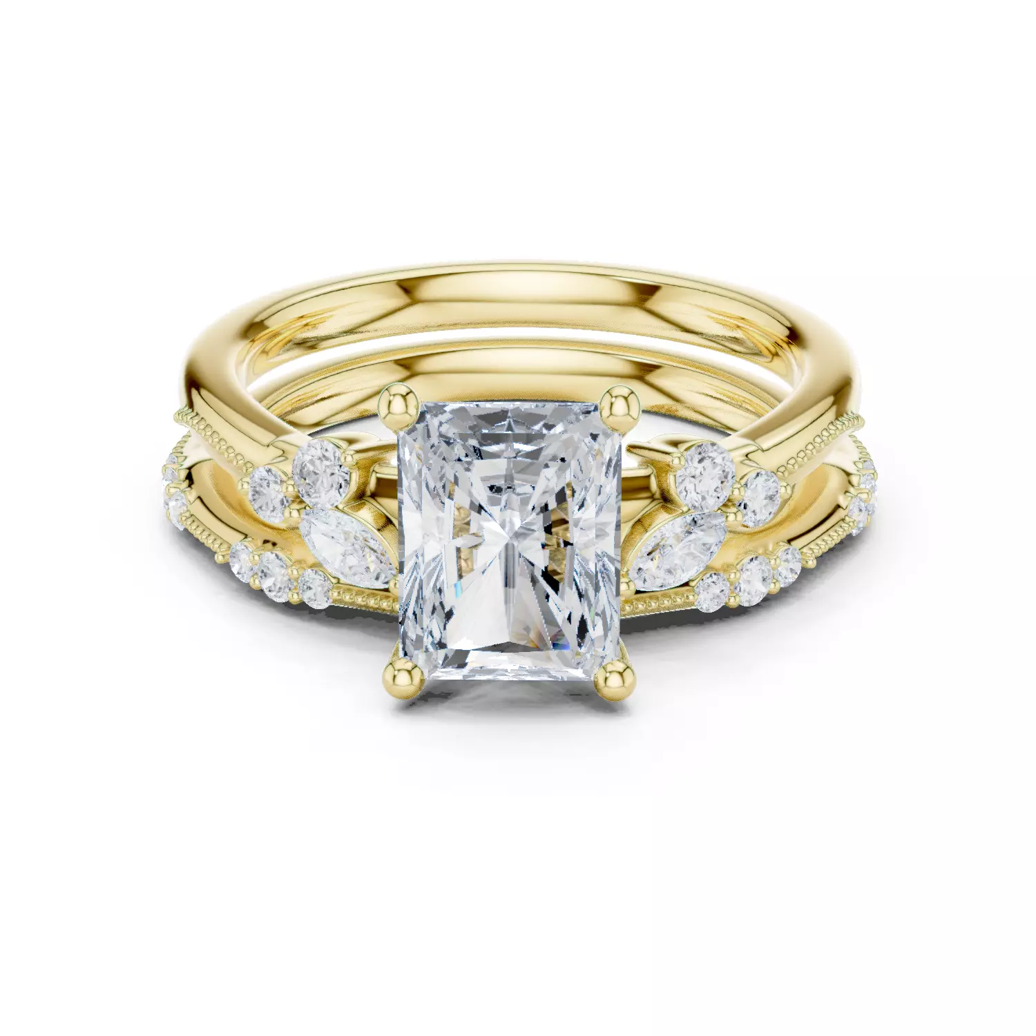 2CT Radiant Cut Diamond Stacking Wedding Ring Set 3DM STL Video 3D print model_13