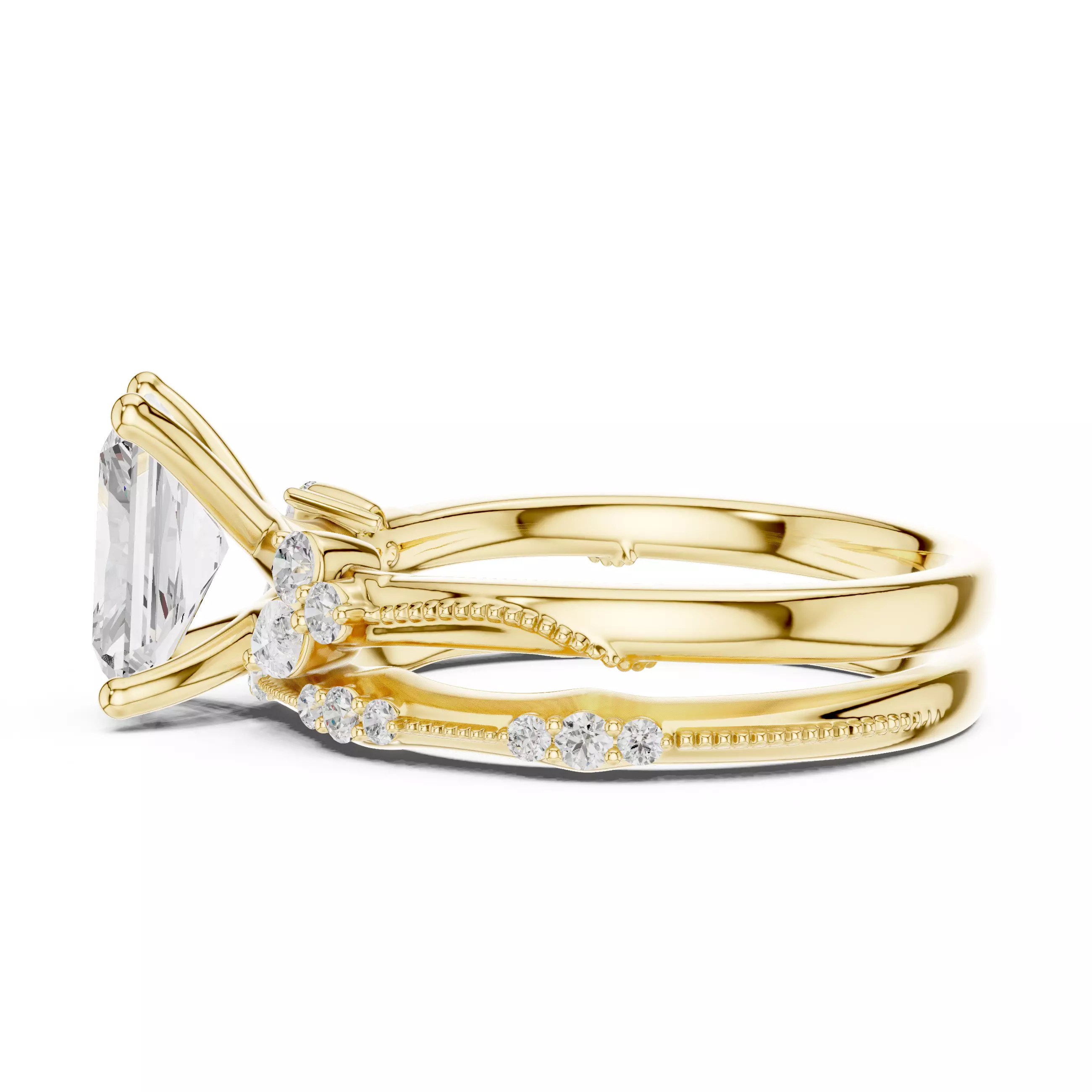 2CT Radiant Cut Diamond Stacking Wedding Ring Set 3DM STL Video 3D print model_8