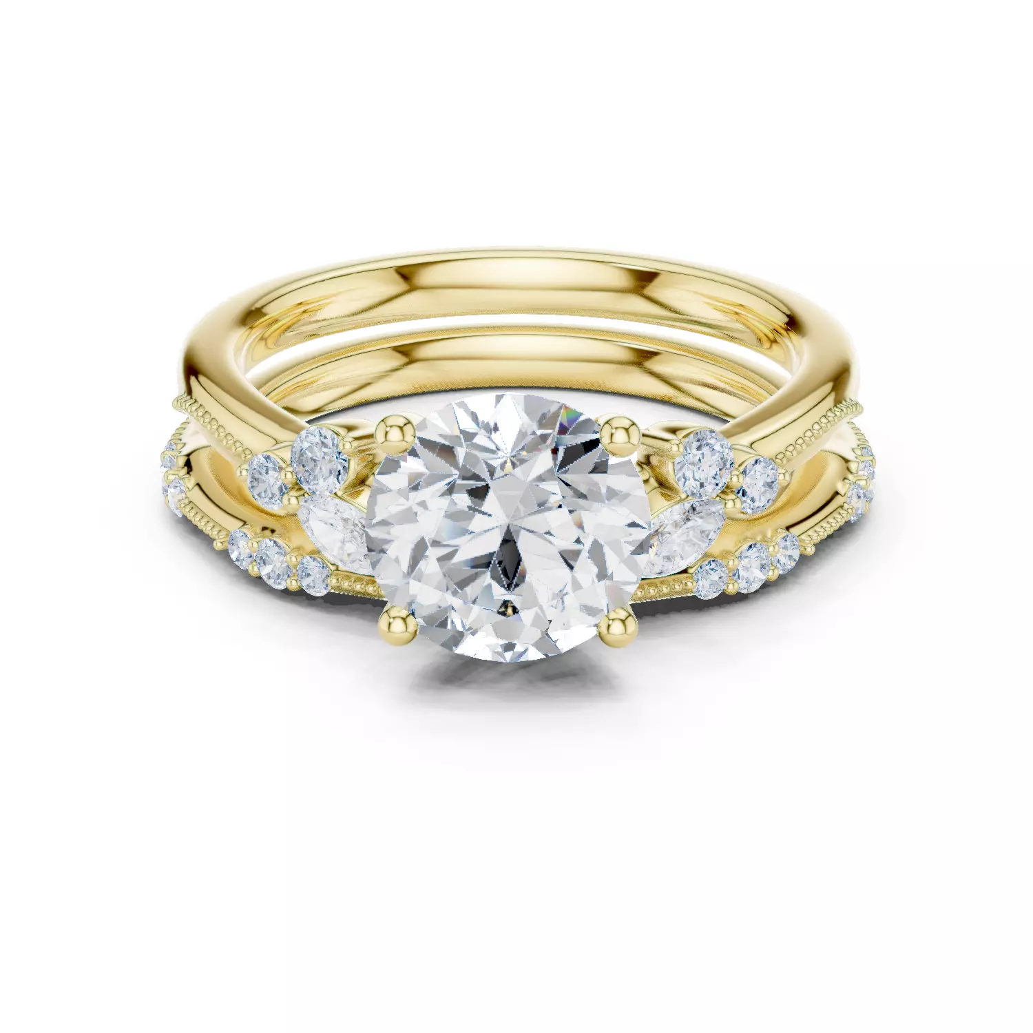 2CT Round Cut Diamond Stacking Wedding Ring Set 3DM STL Video 3D print model_13