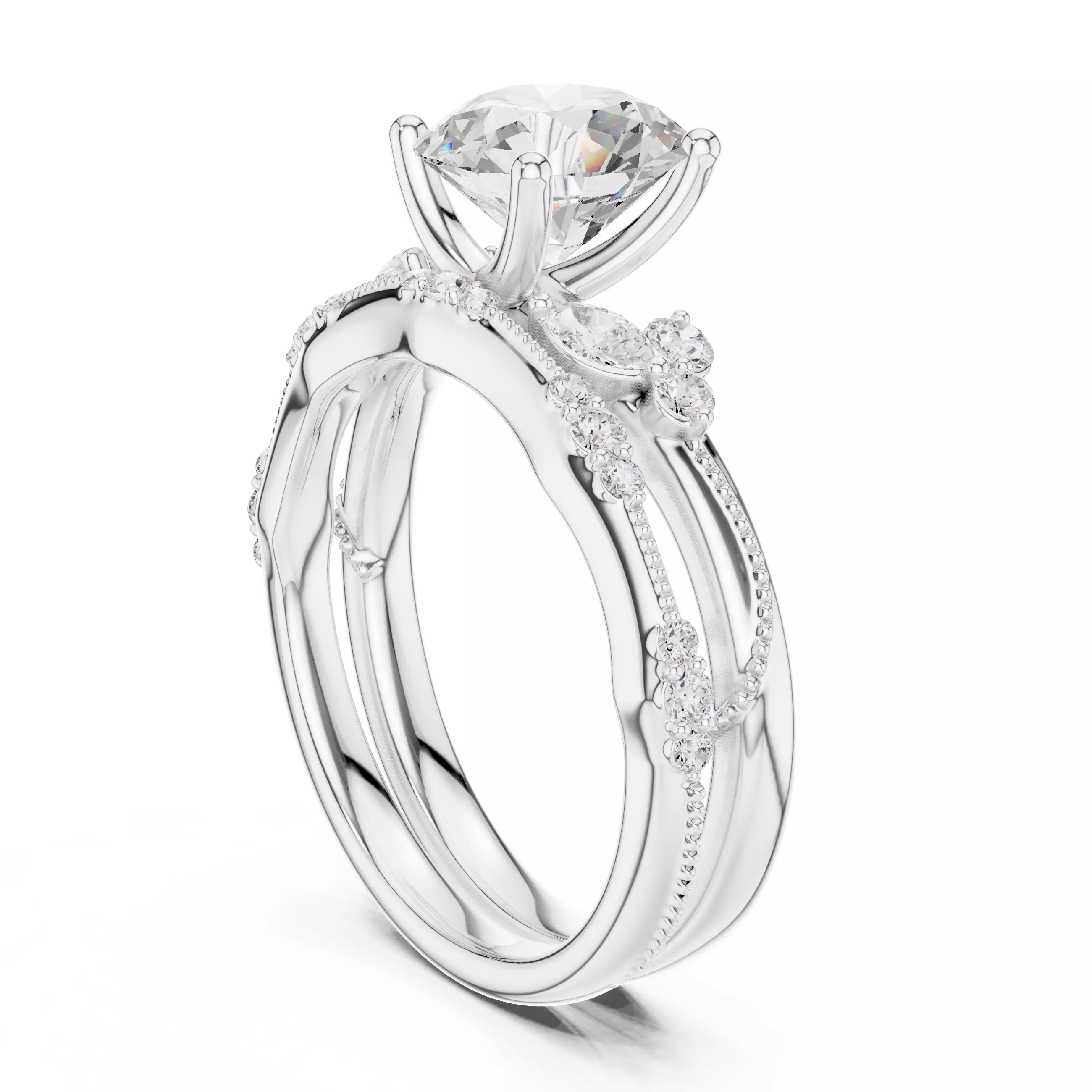 2CT Round Cut Diamond Stacking Wedding Ring Set 3DM STL Video 3D print model_9