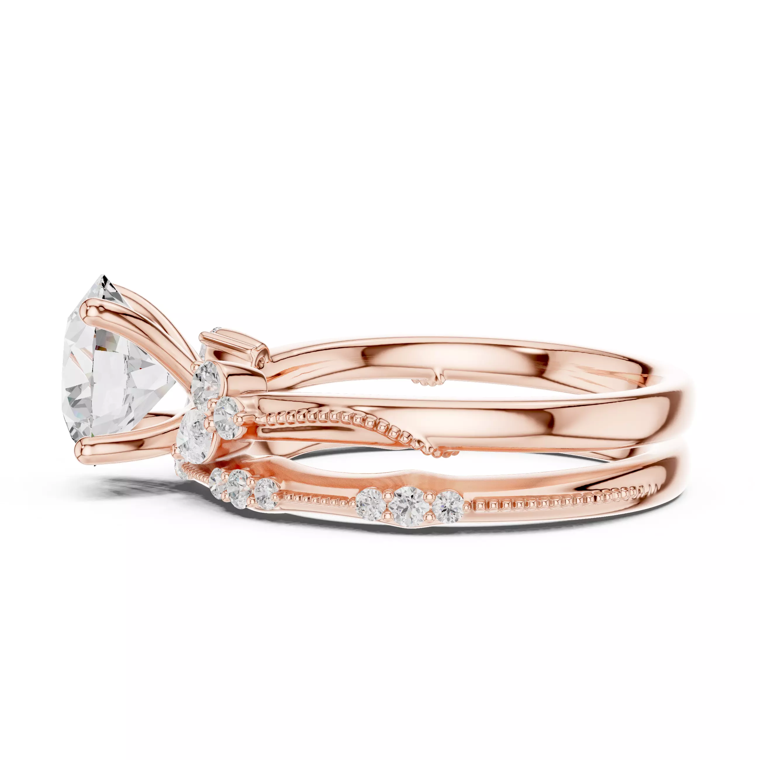 2CT Round Cut Diamond Stacking Wedding Ring Set 3DM STL Video 3D print model_5