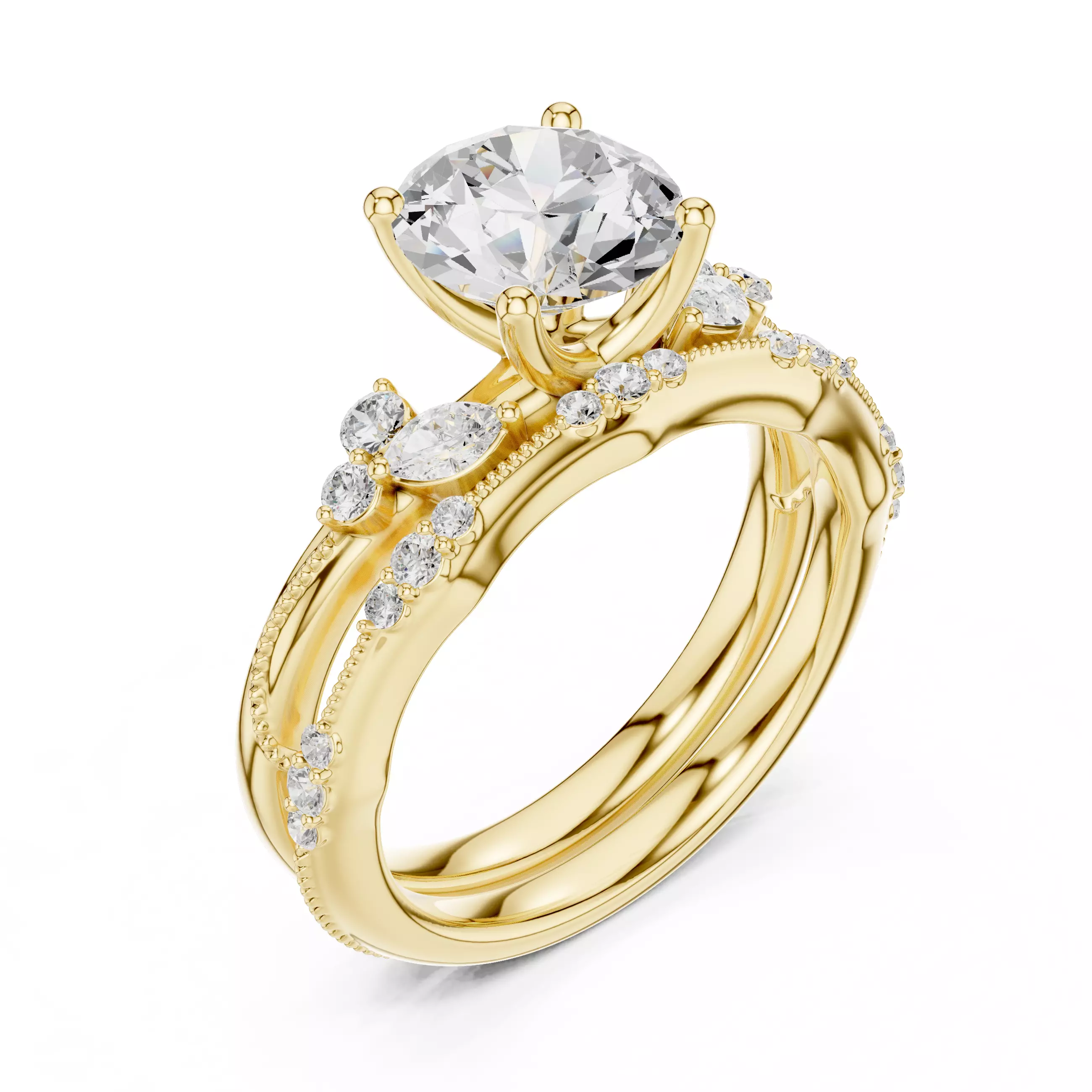 2CT Round Cut Diamond Stacking Wedding Ring Set 3DM STL Video 3D print model_7