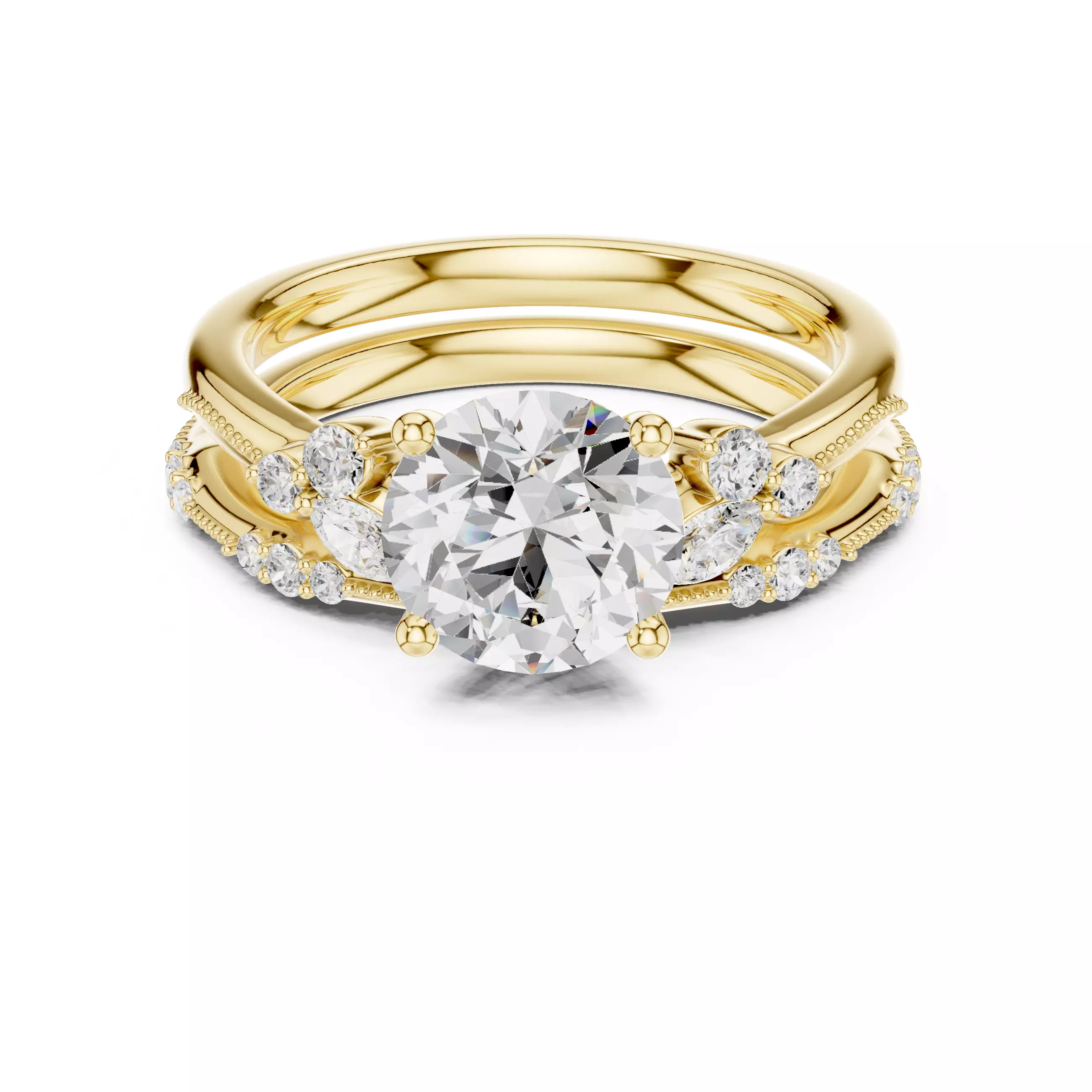 2CT Round Cut Diamond Stacking Wedding Ring Set 3DM STL Video 3D print model_1