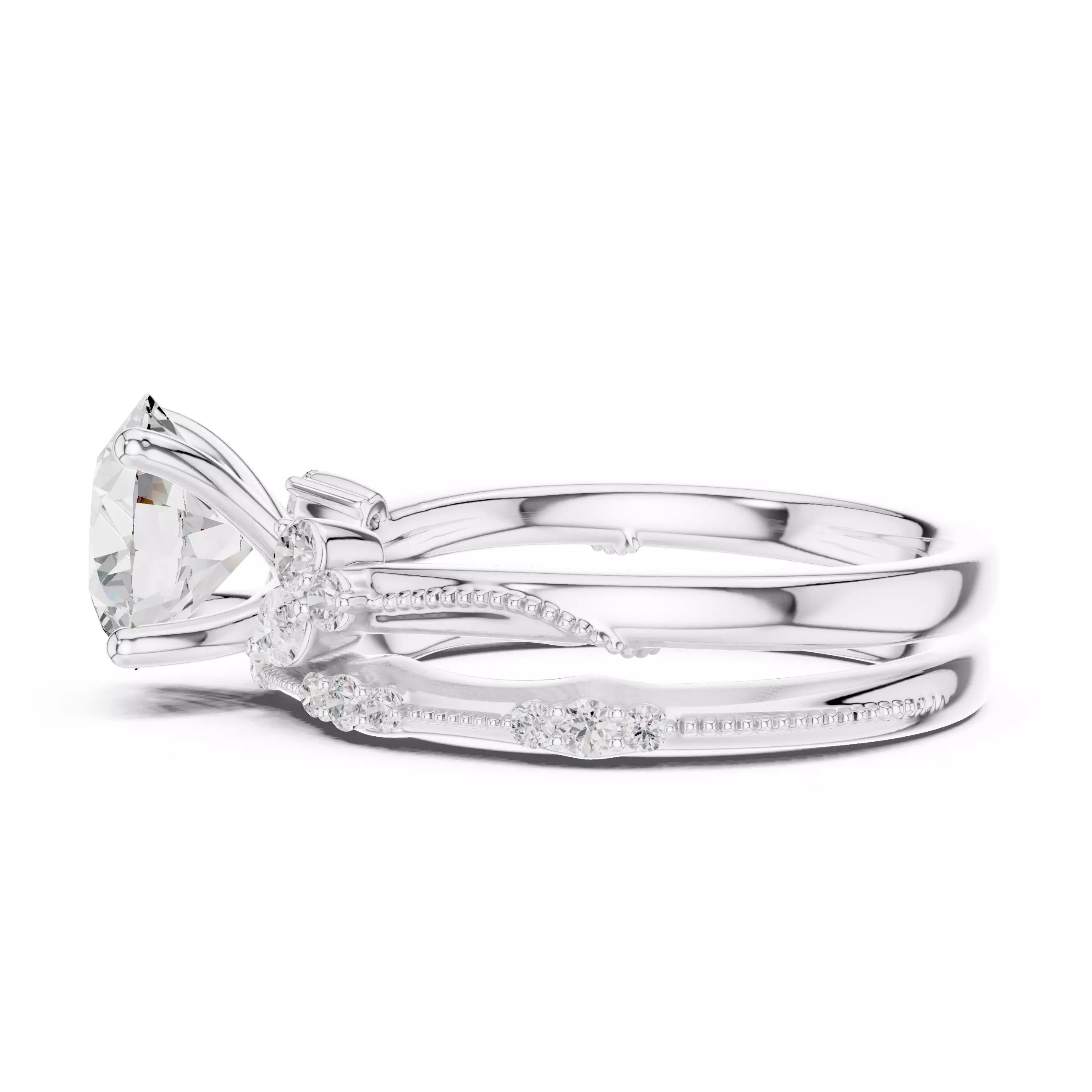 2CT Round Cut Diamond Stacking Wedding Ring Set 3DM STL Video 3D print model_11