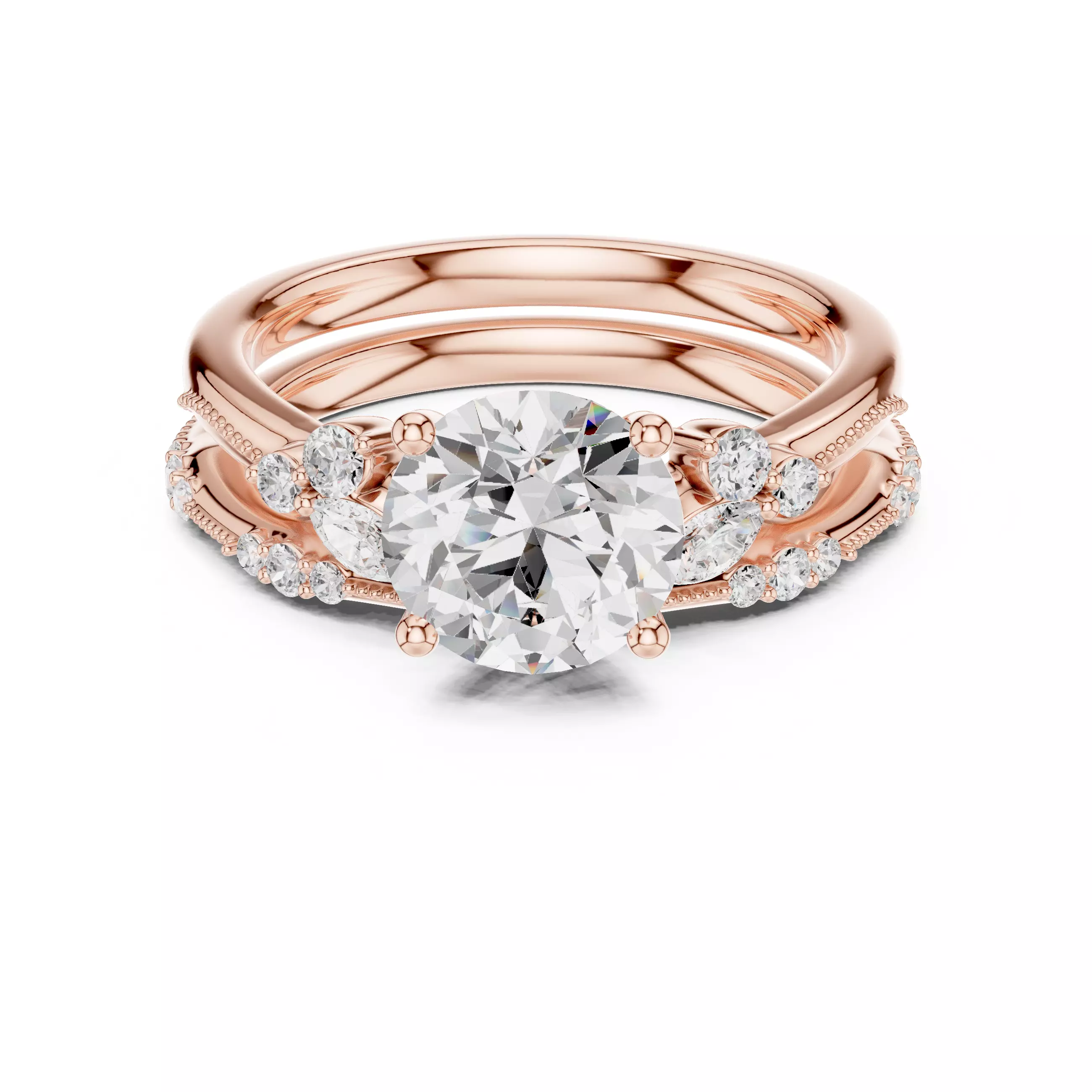 2CT Round Cut Diamond Stacking Wedding Ring Set 3DM STL Video 3D print model_0