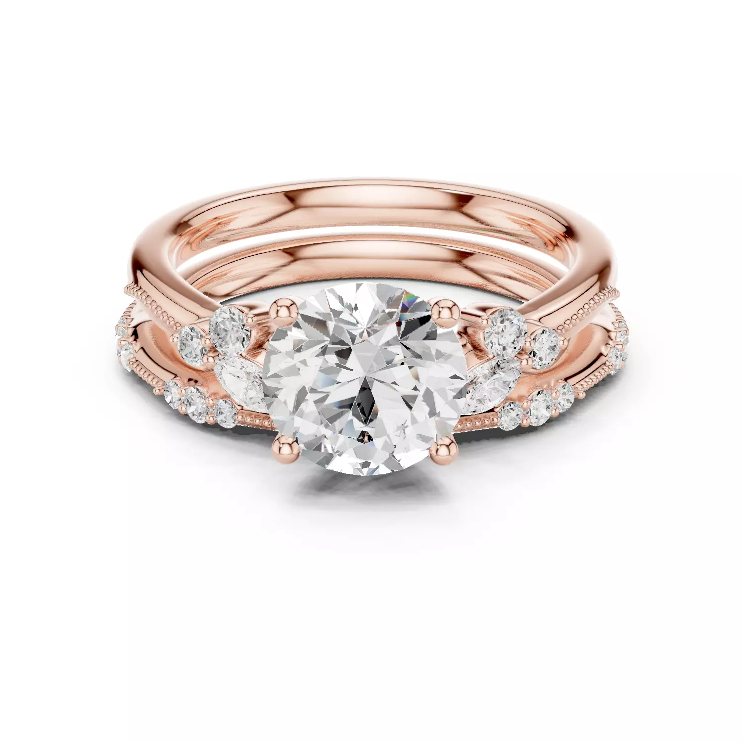 2CT Round Cut Diamond Stacking Wedding Ring Set 3DM STL Video 3D print model_12