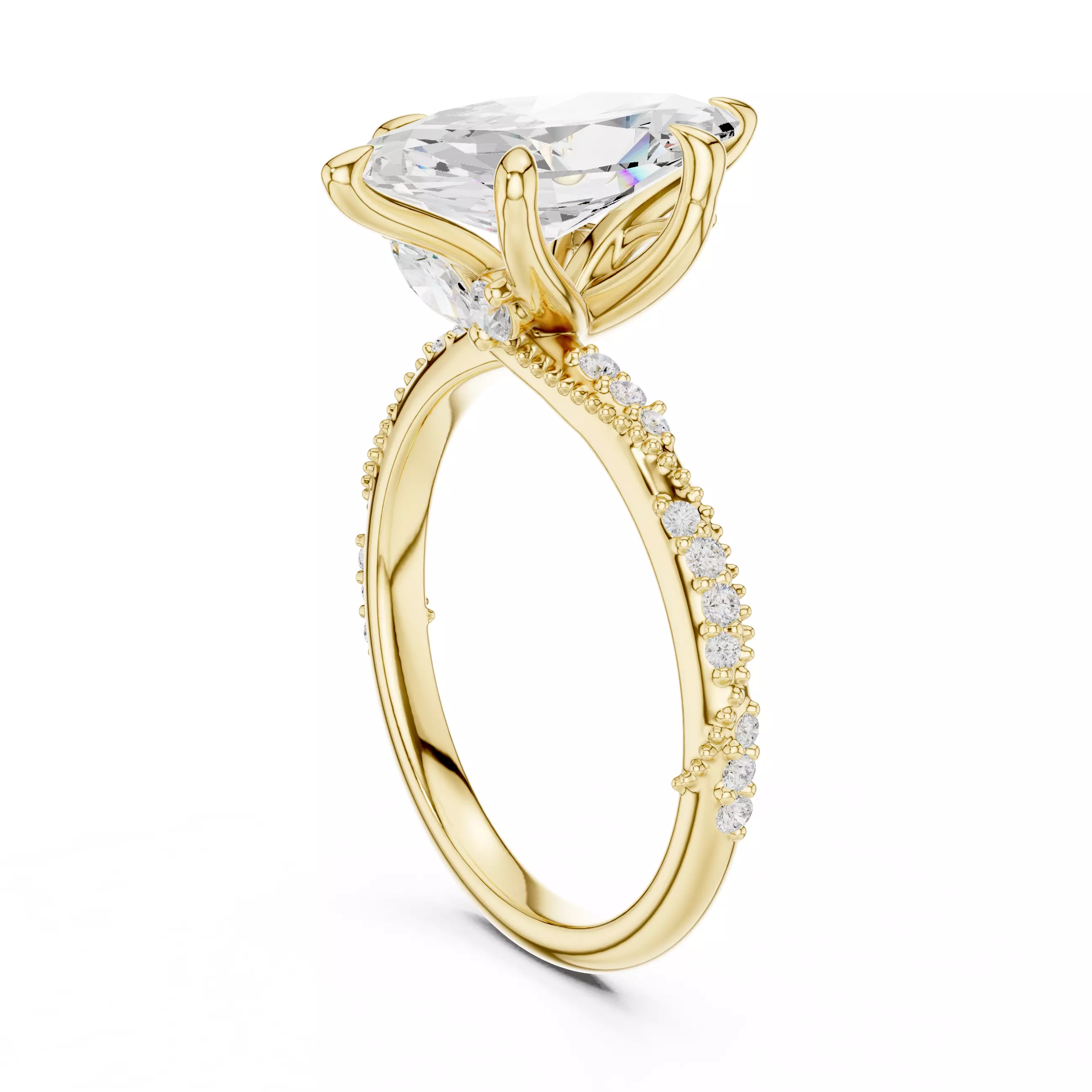 14x7mm Marquise Cut Diamond Crossover Wedding Ring 3DM STL Video 3D print model_6