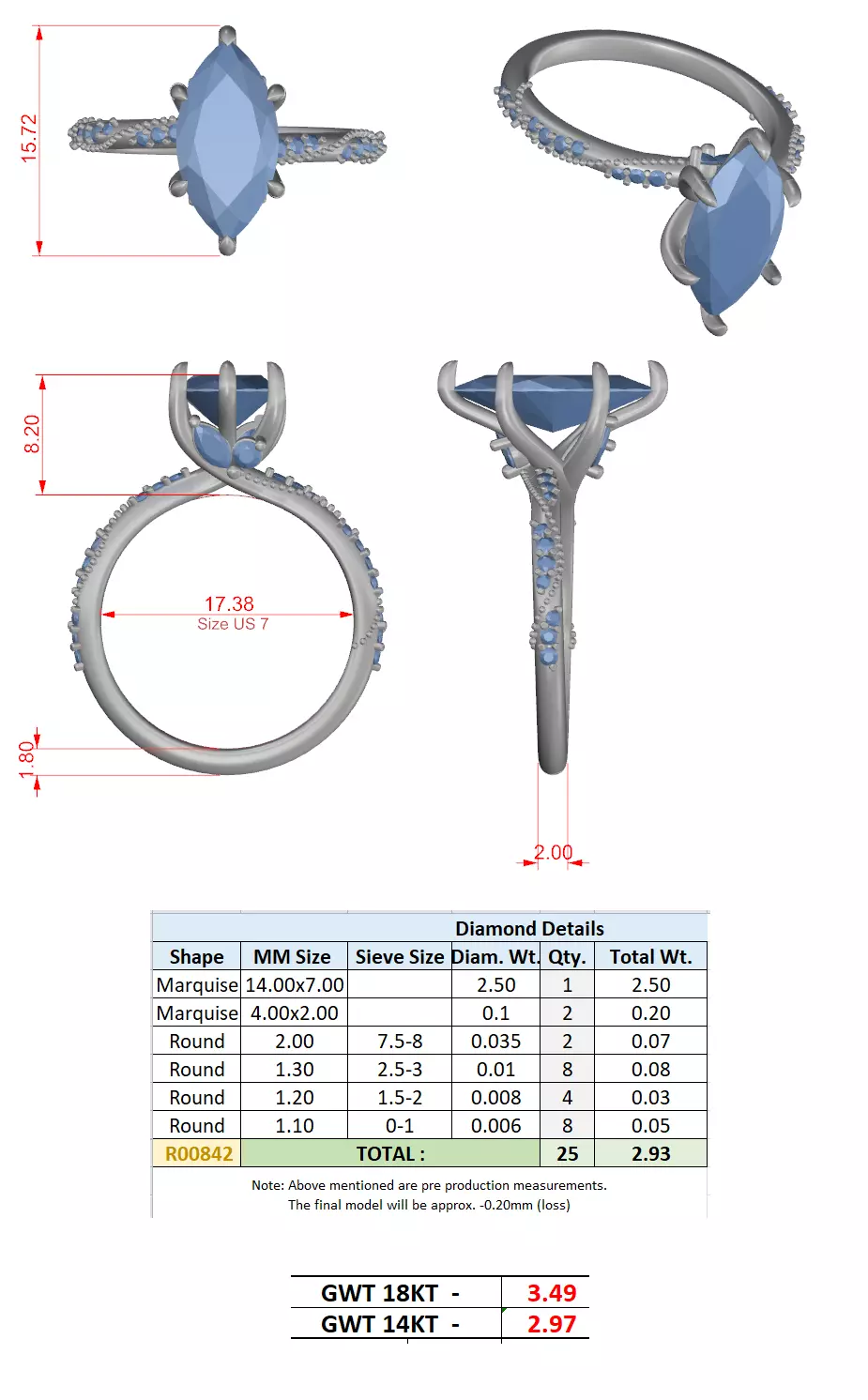14x7mm Marquise Cut Diamond Crossover Wedding Ring 3DM STL Video 3D print model_15