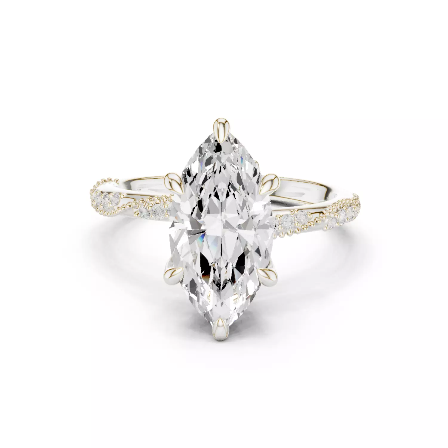 14x7mm Marquise Cut Diamond Crossover Wedding Ring 3DM STL Video 3D print model_14