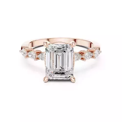 Emerald Pear Cut Diamond Hidden Halo Wedding Ring 3DM STL Video 3D print model