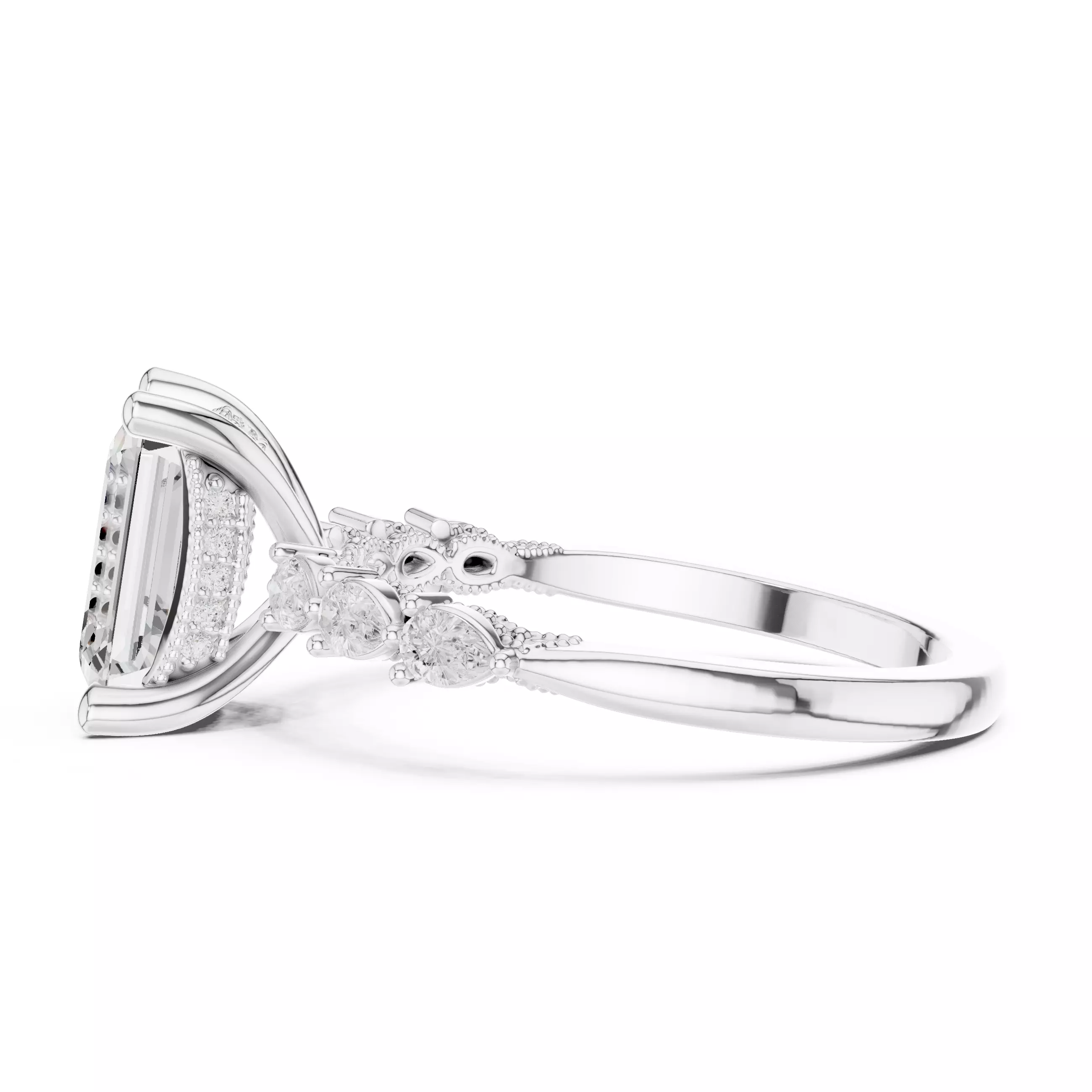 Emerald Pear Cut Diamond Hidden Halo Wedding Ring 3DM STL Video 3D print model_11