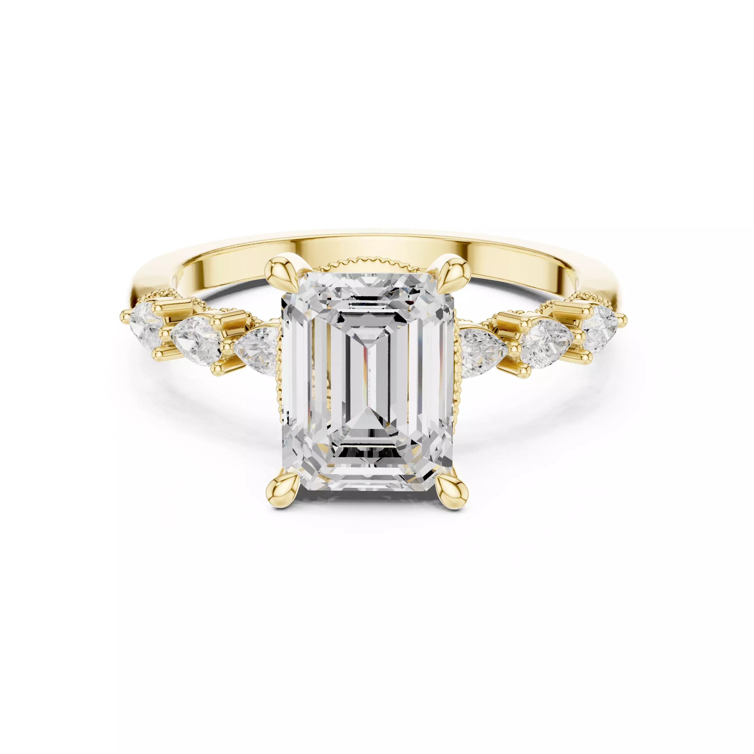 Emerald Pear Cut Diamond Hidden Halo Wedding Ring 3DM STL Video 3D print model_1