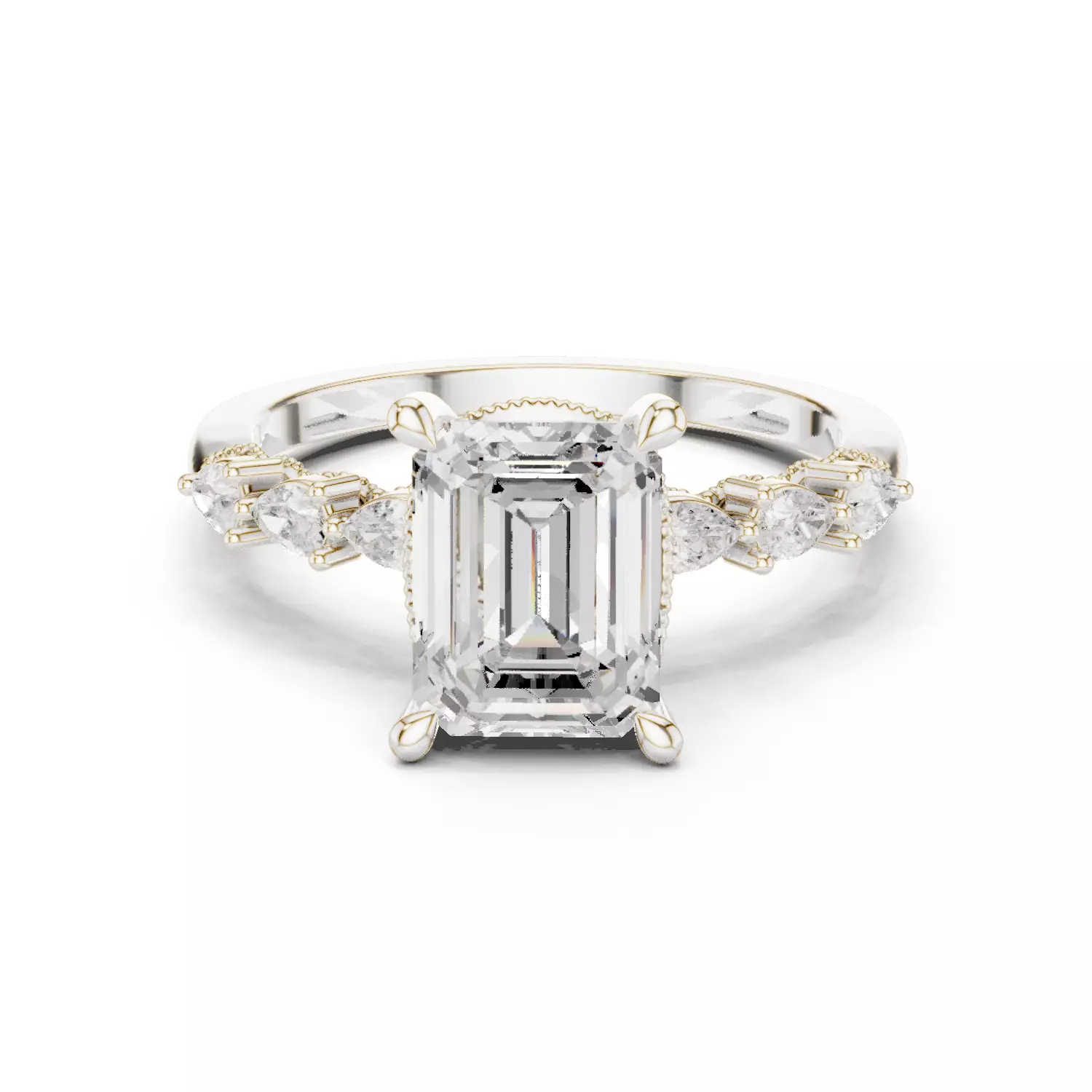 Emerald Pear Cut Diamond Hidden Halo Wedding Ring 3DM STL Video 3D print model_14