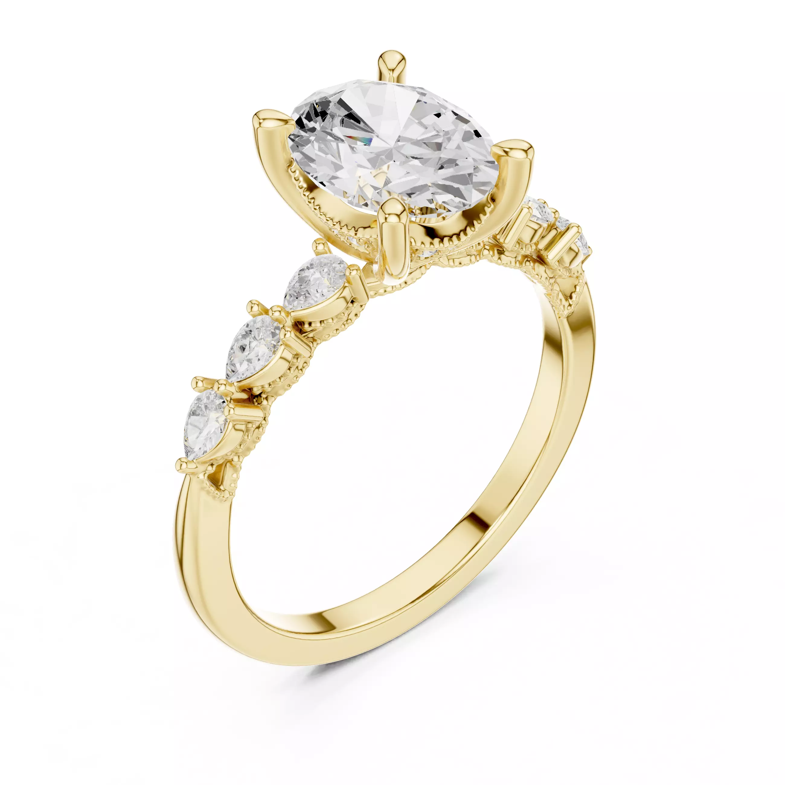 Oval Pear Cut Diamond Hidden Halo Wedding Ring 3DM STL Video 3D print model_7