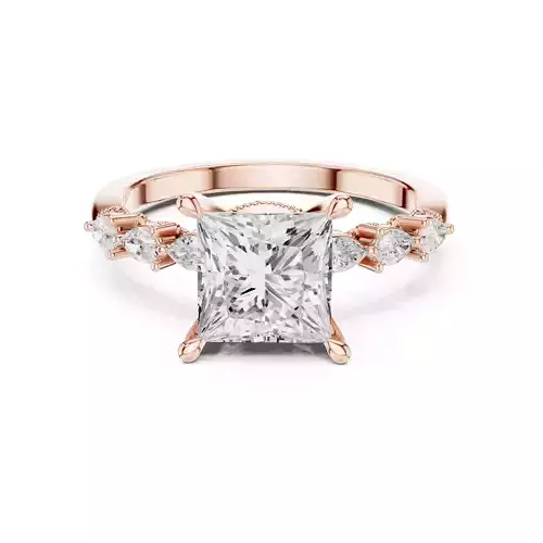 Princess and Pear Cut Diamond Engagement Ring 3DM STL Video 3D print model