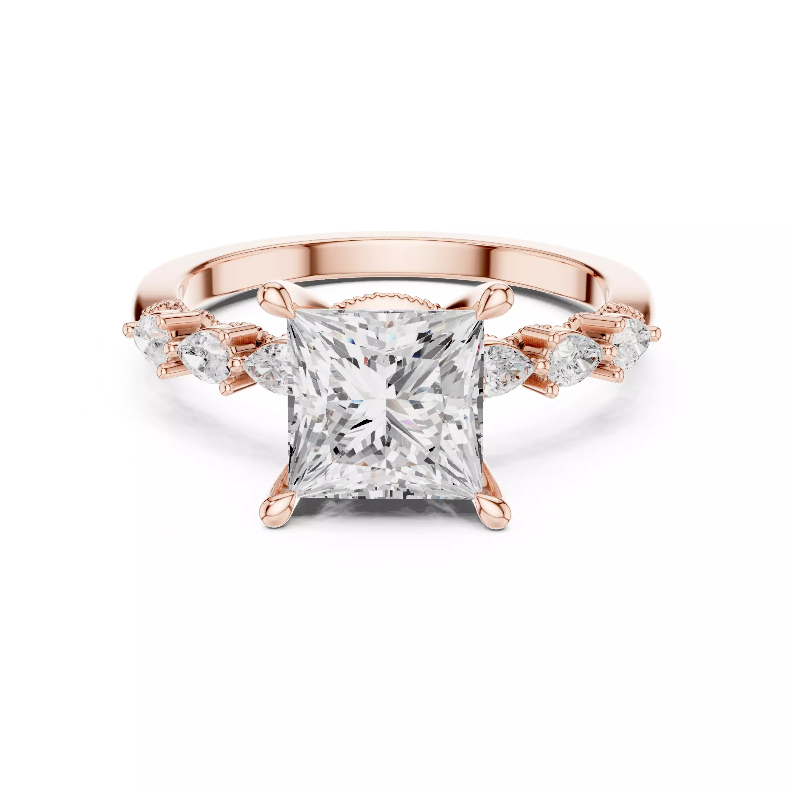 Princess and Pear Cut Diamond Engagement Ring 3DM STL Video 3D print model_0