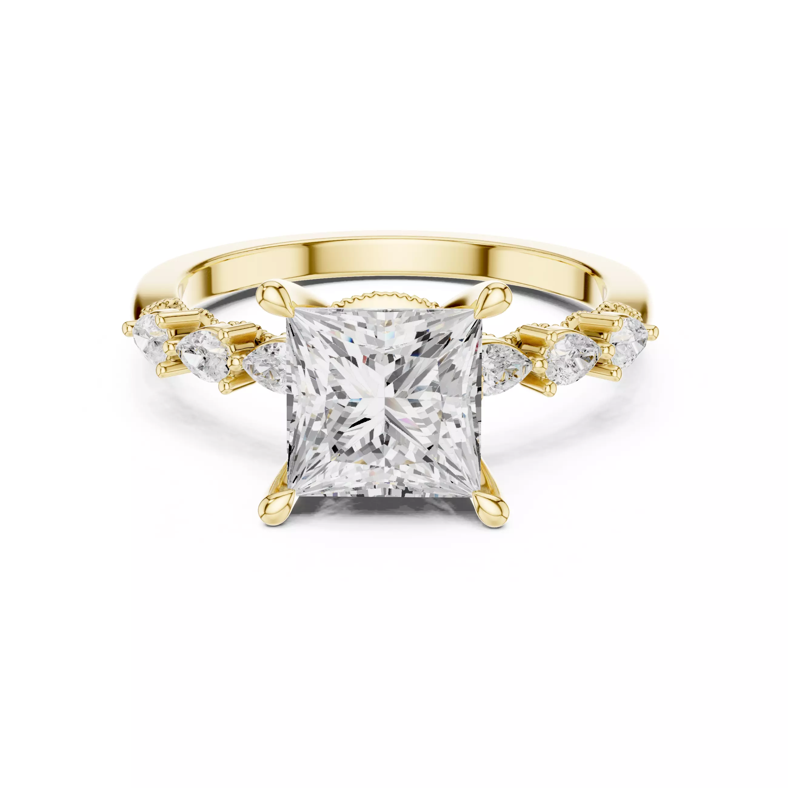 Princess and Pear Cut Diamond Engagement Ring 3DM STL Video 3D print model_1