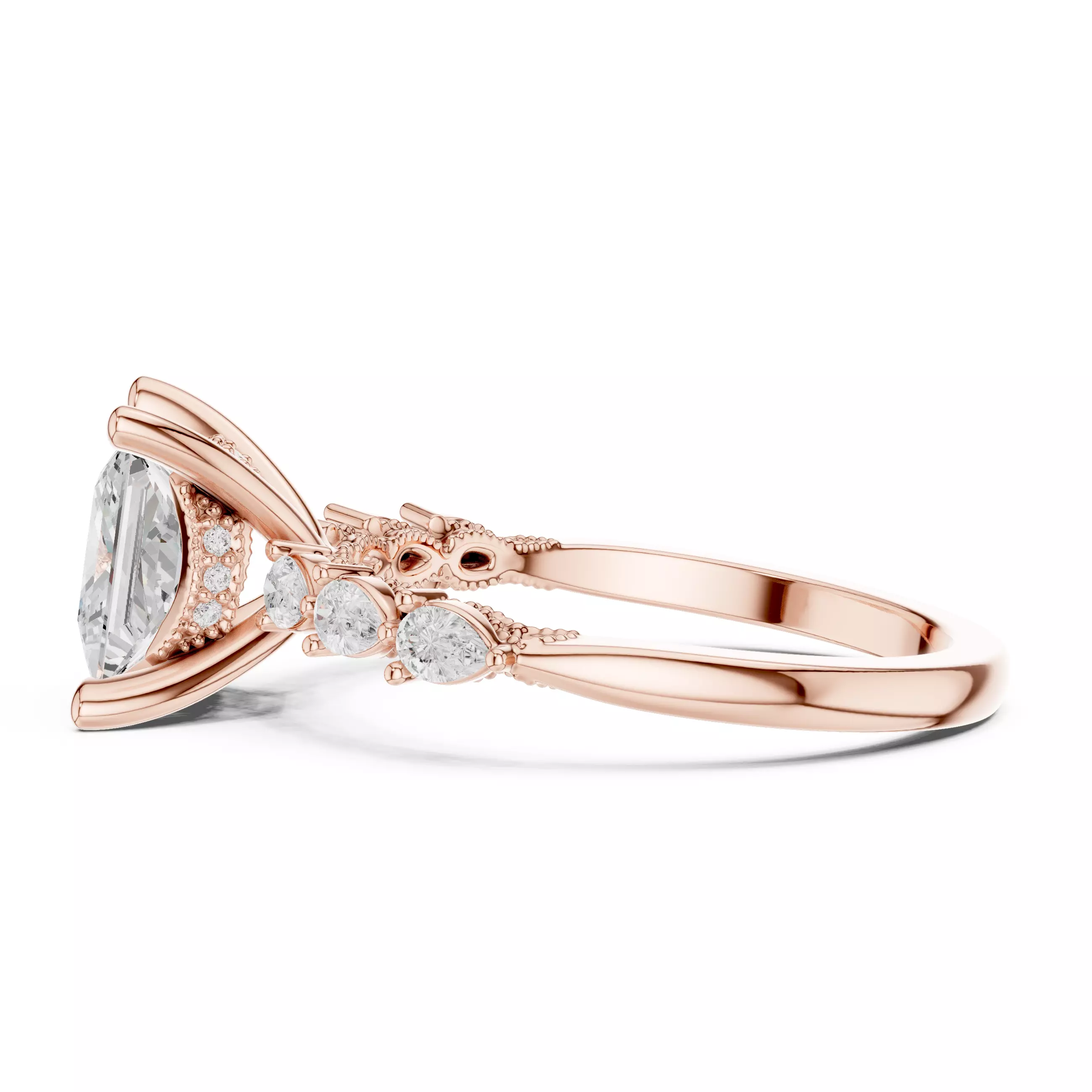 Princess and Pear Cut Diamond Engagement Ring 3DM STL Video 3D print model_5