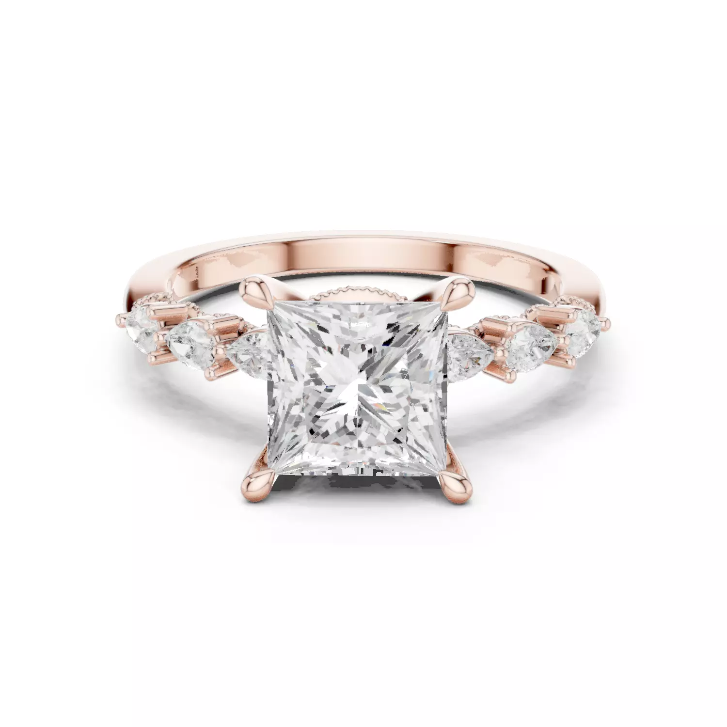 Princess and Pear Cut Diamond Engagement Ring 3DM STL Video 3D print model_12