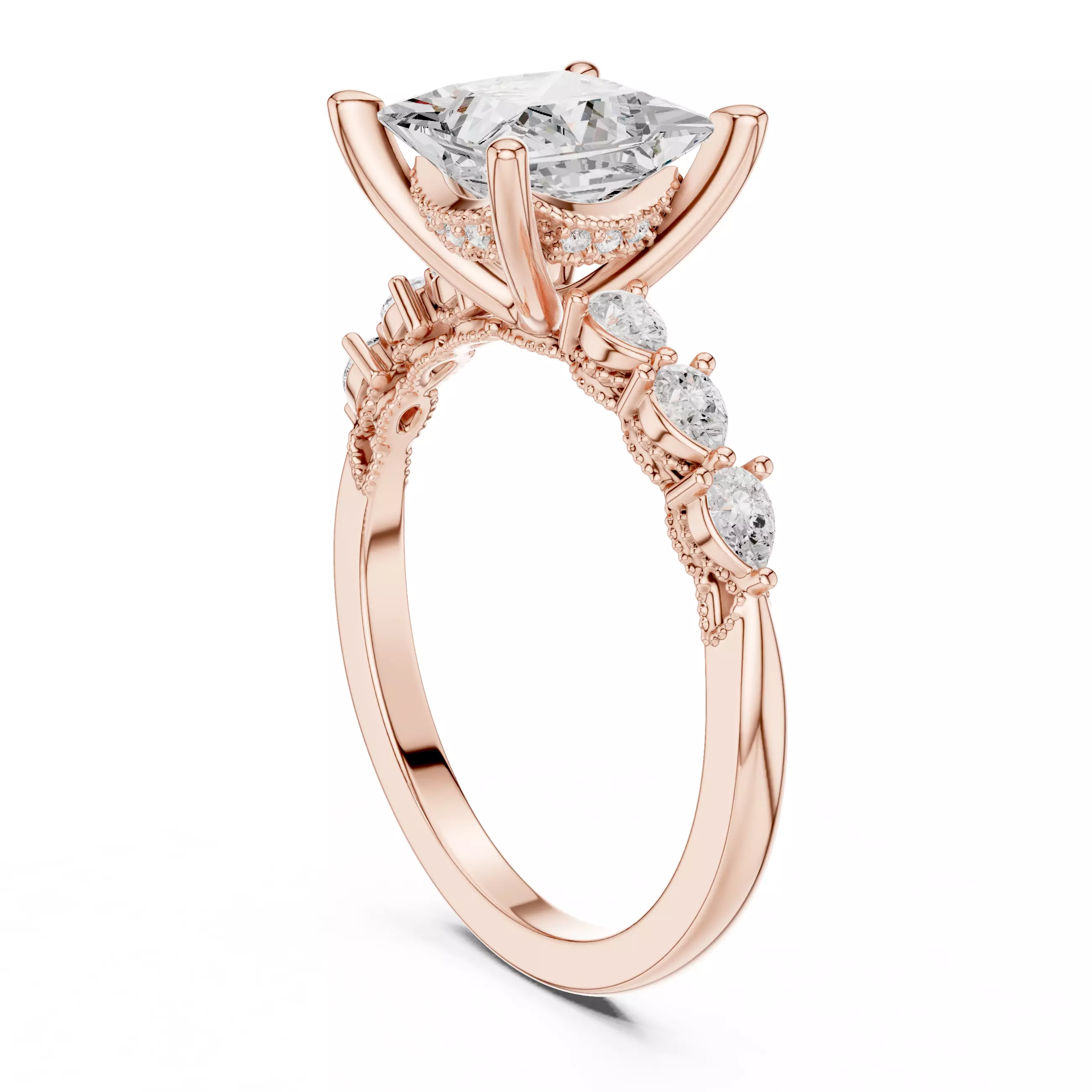 Princess and Pear Cut Diamond Engagement Ring 3DM STL Video 3D print model_3