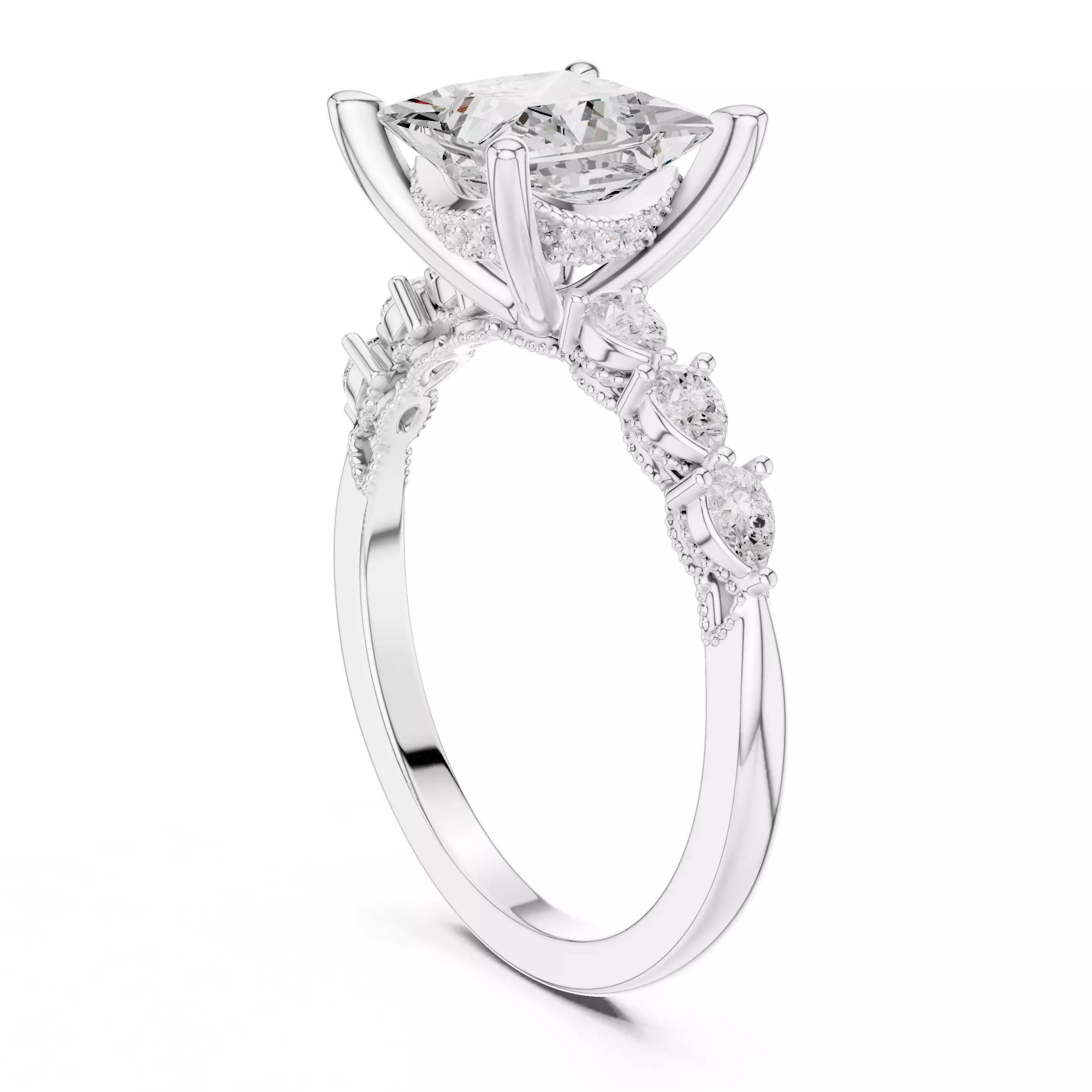 Princess and Pear Cut Diamond Engagement Ring 3DM STL Video 3D print model_9
