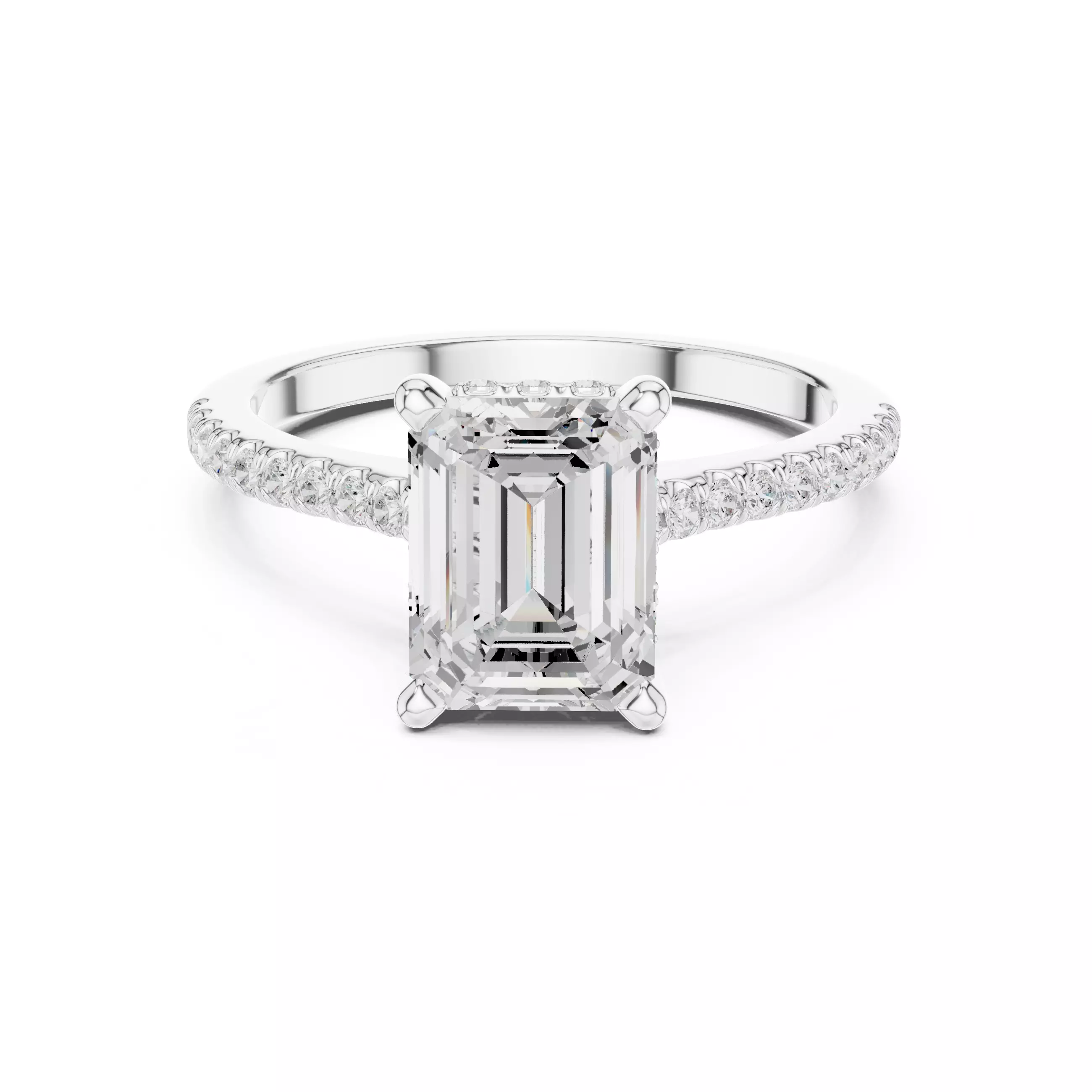 2CT Emerald Cut Hidden Halo Pave Diamond Wedding Ring File Video 3D print model_2