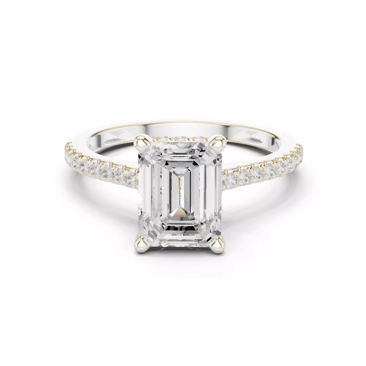 2CT Emerald Cut Hidden Halo Pave Diamond Wedding Ring File Video 3D print model_14