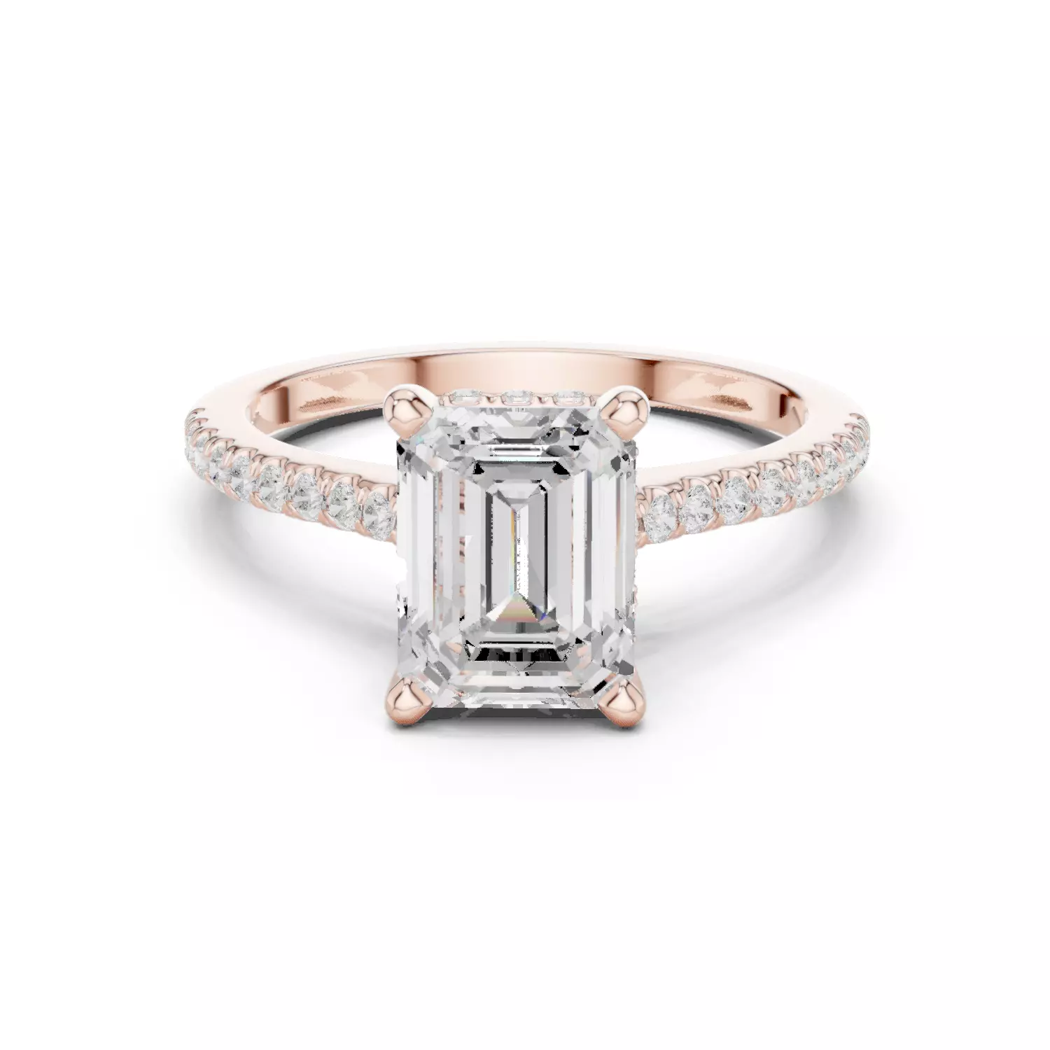 2CT Emerald Cut Hidden Halo Pave Diamond Wedding Ring File Video 3D print model_12