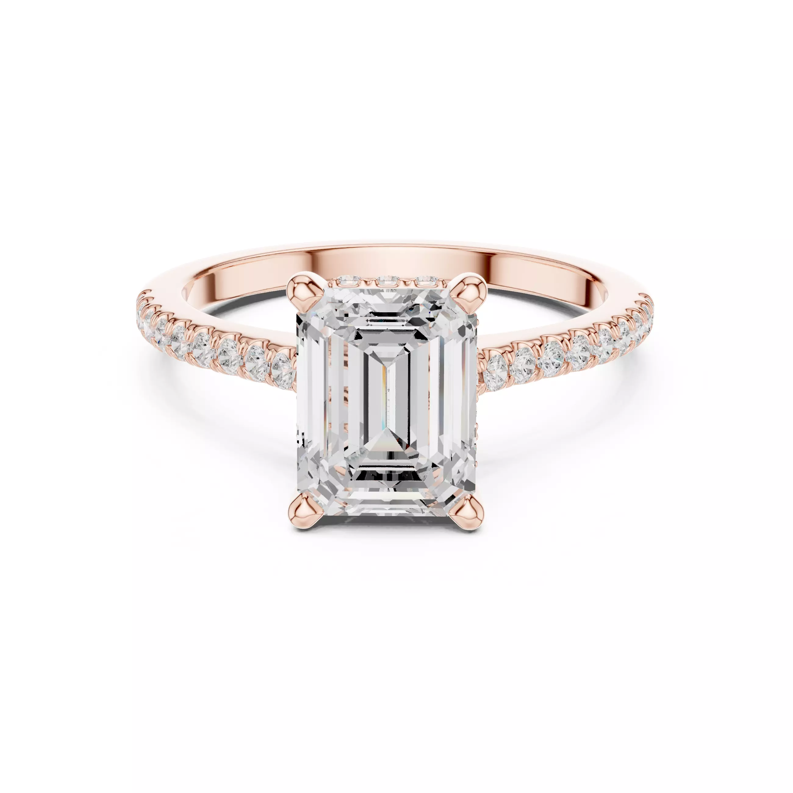 2CT Emerald Cut Hidden Halo Pave Diamond Wedding Ring File Video 3D print model_0