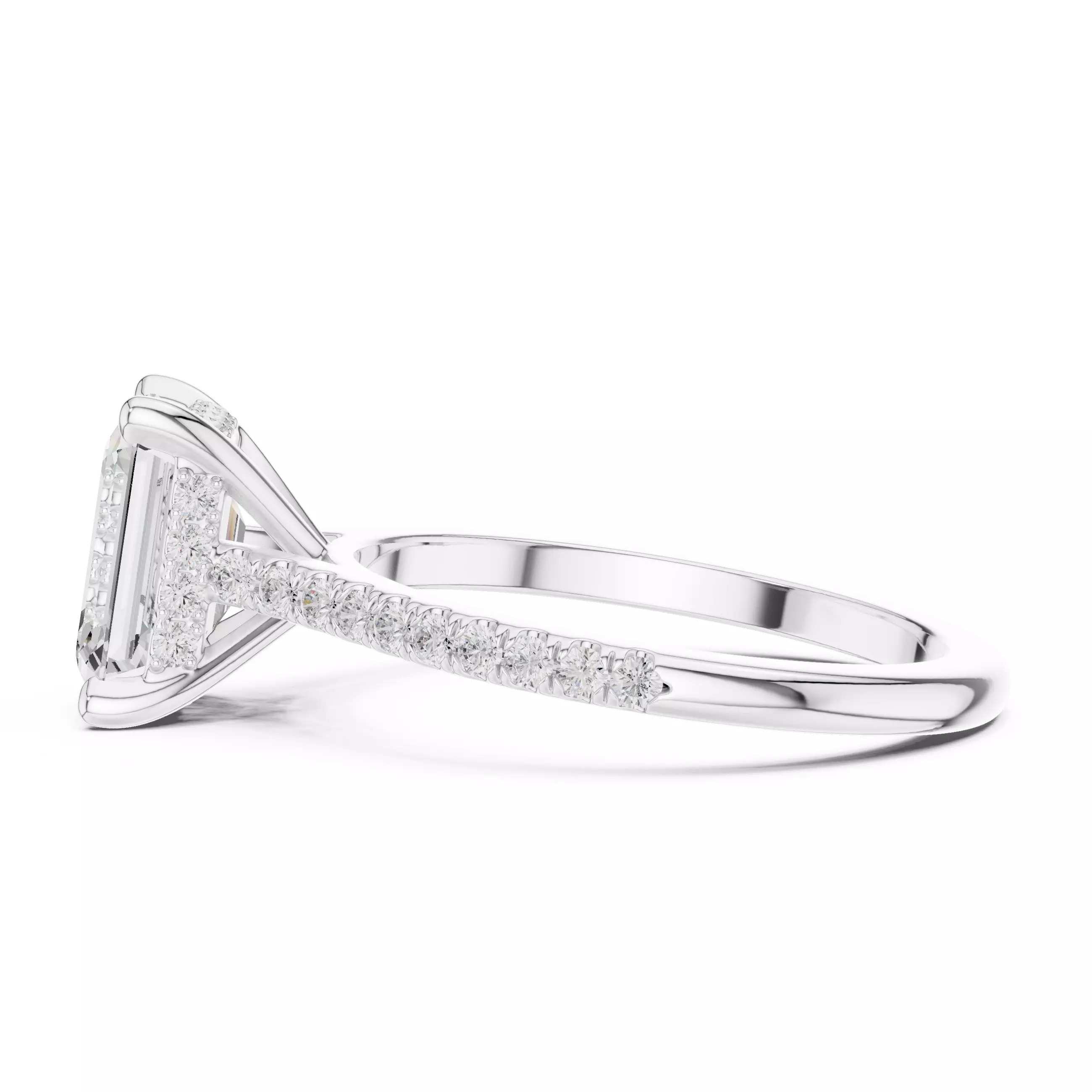 2CT Emerald Cut Hidden Halo Pave Diamond Wedding Ring File Video 3D print model_11