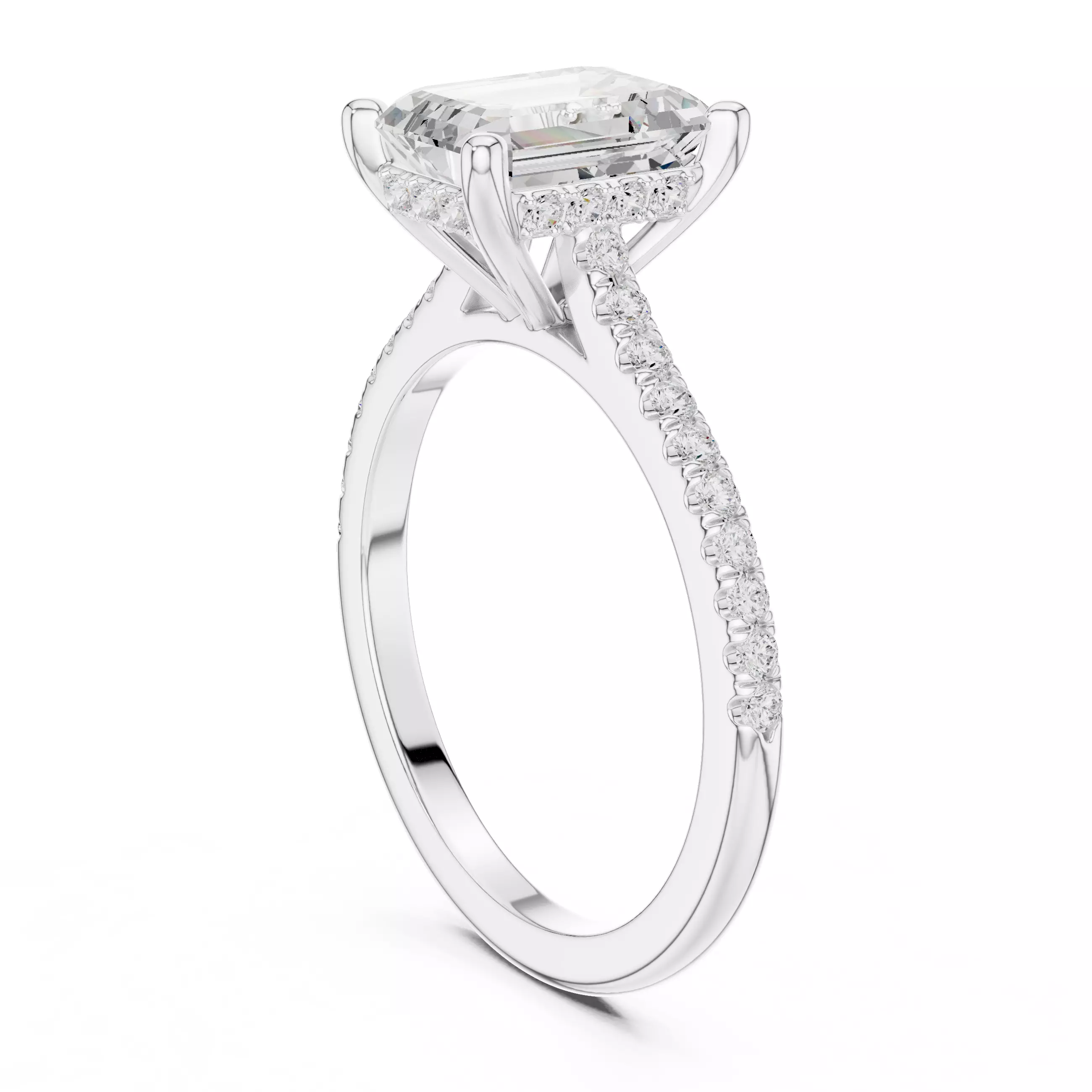 2CT Emerald Cut Hidden Halo Pave Diamond Wedding Ring File Video 3D print model_9