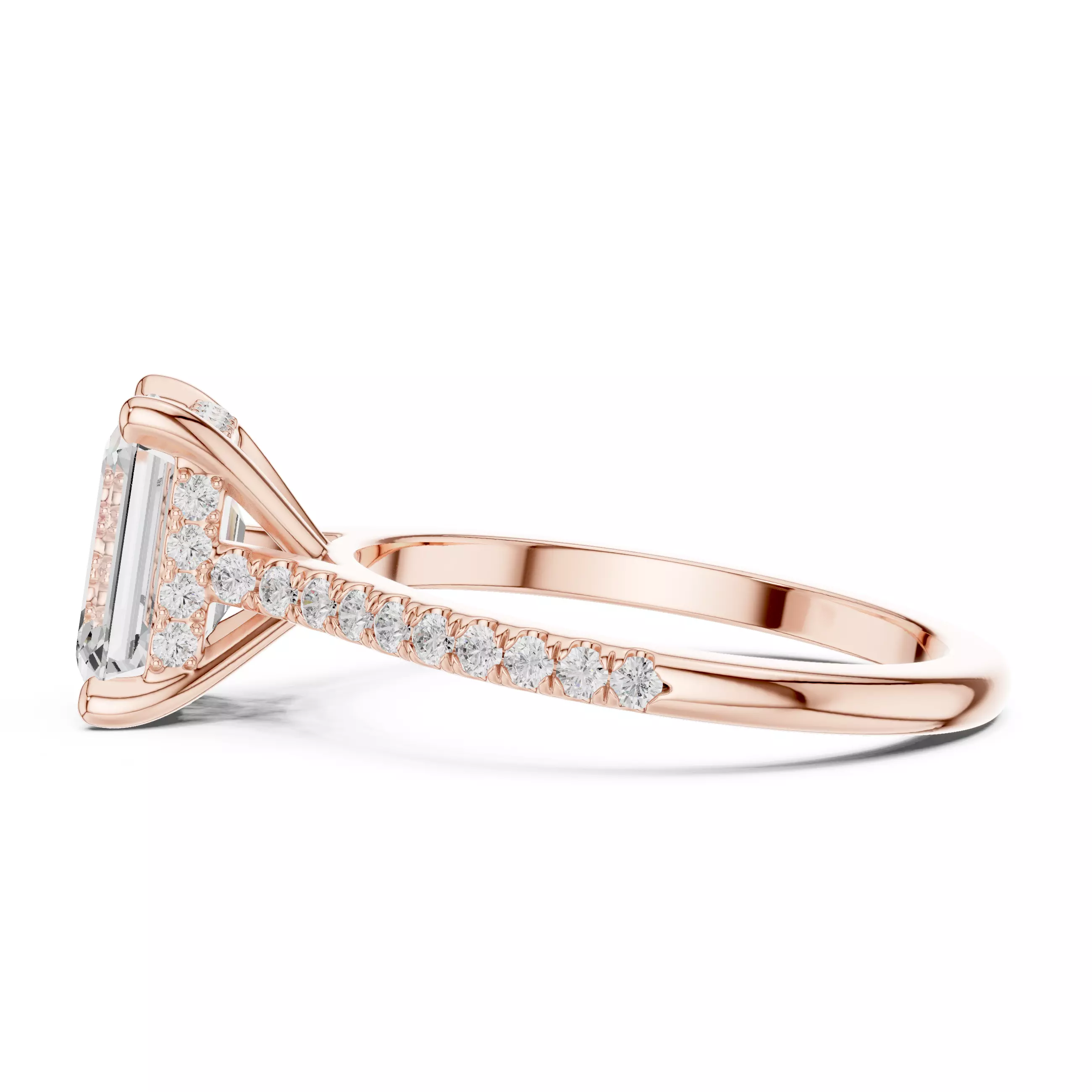 2CT Emerald Cut Hidden Halo Pave Diamond Wedding Ring File Video 3D print model_5