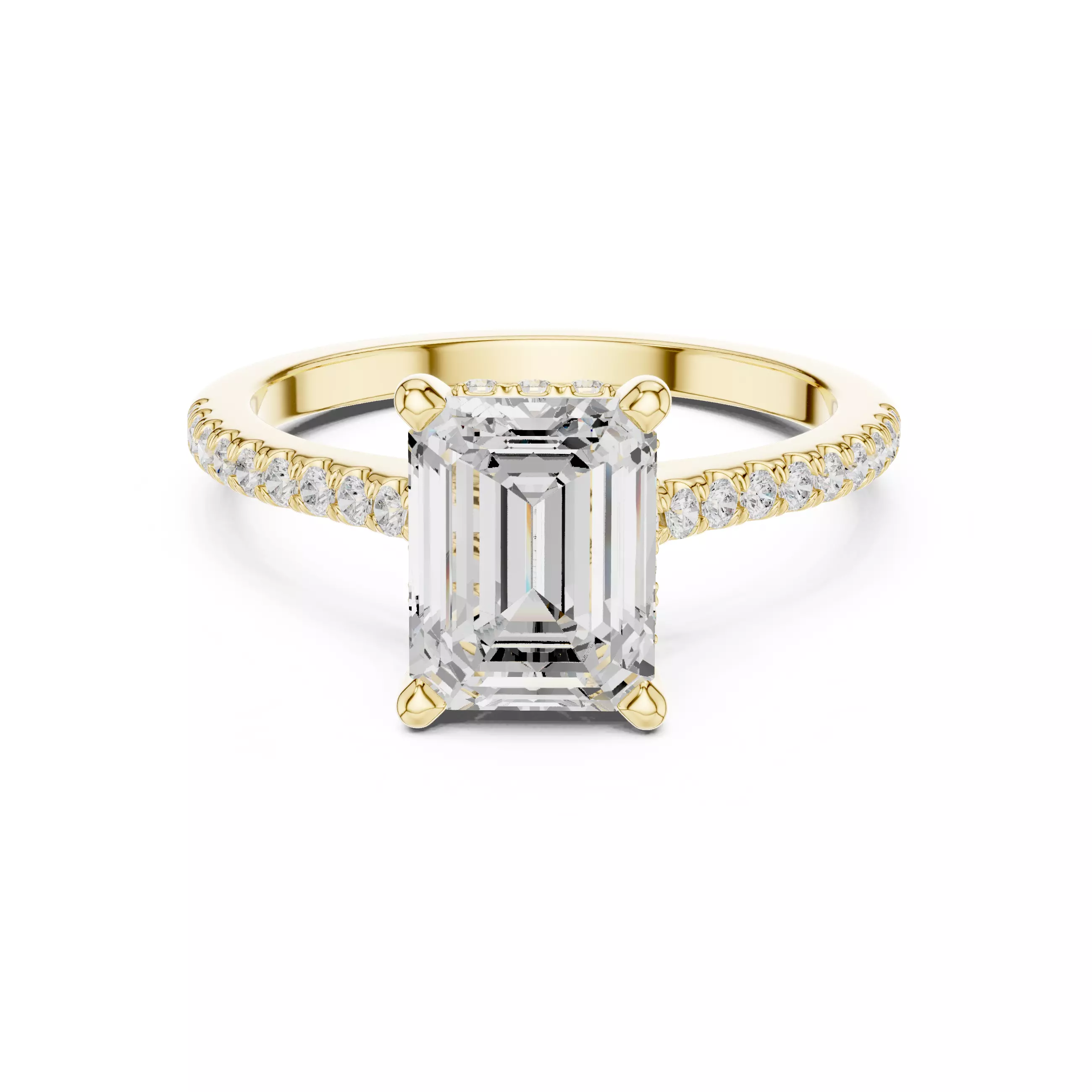 2CT Emerald Cut Hidden Halo Pave Diamond Wedding Ring File Video 3D print model_1