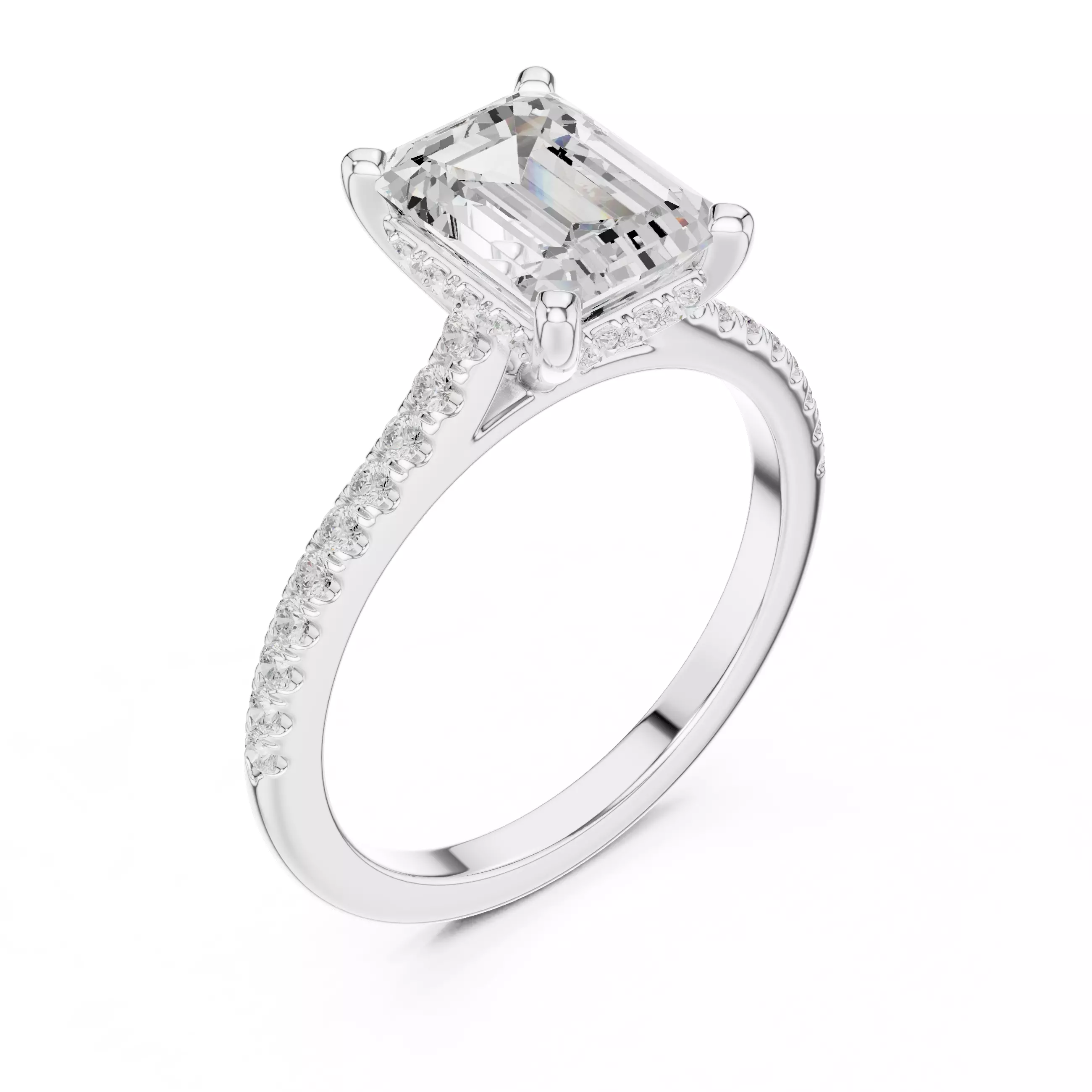 2CT Emerald Cut Hidden Halo Pave Diamond Wedding Ring File Video 3D print model_10