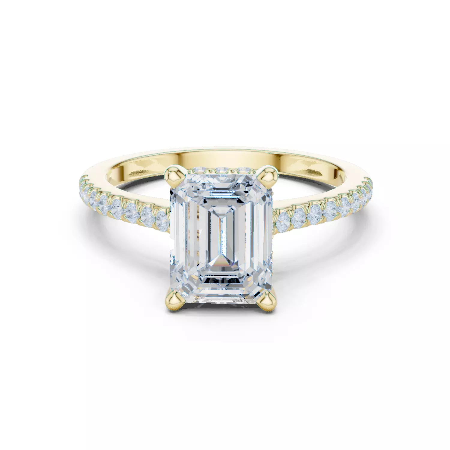 2CT Emerald Cut Hidden Halo Pave Diamond Wedding Ring File Video 3D print model_13