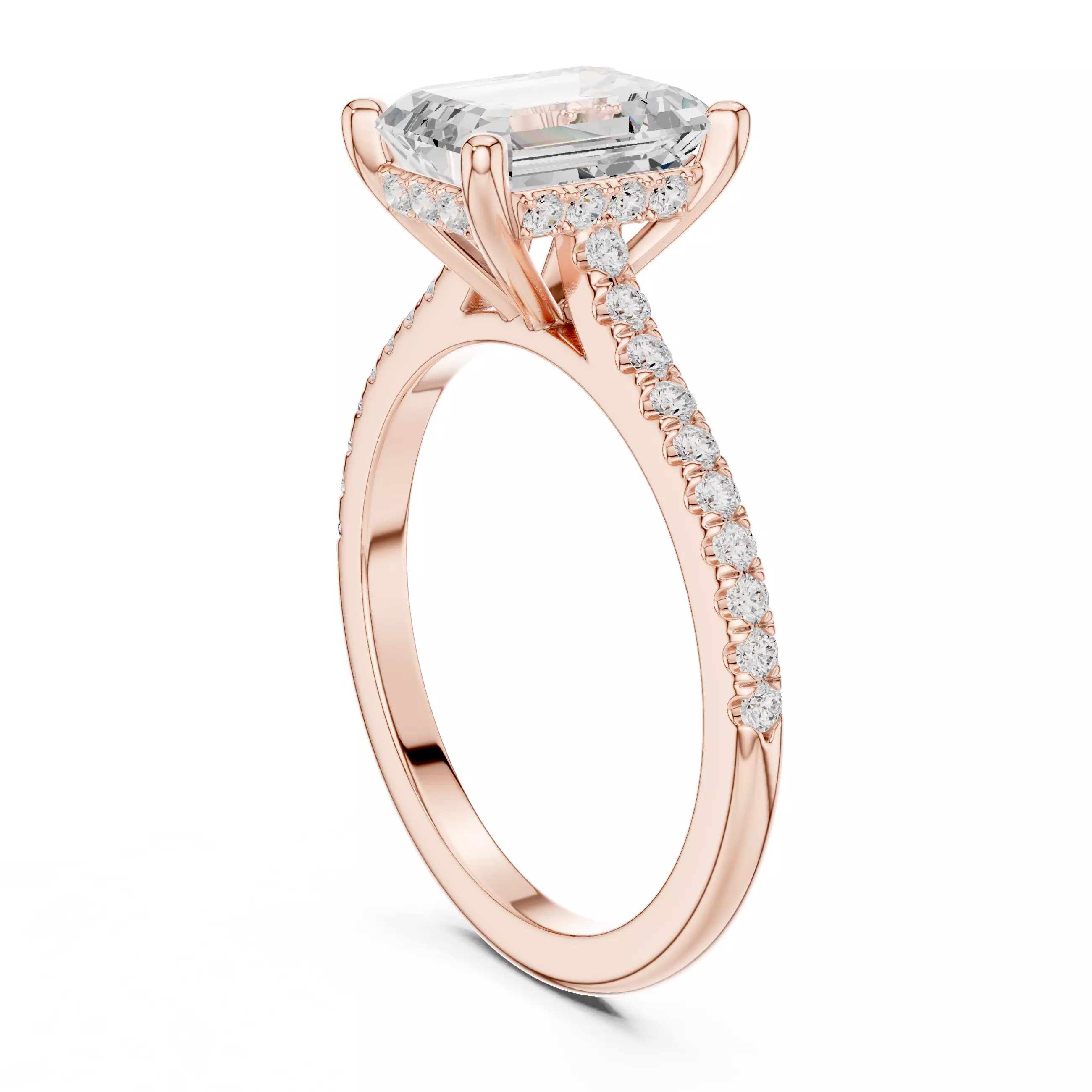 2CT Emerald Cut Hidden Halo Pave Diamond Wedding Ring File Video 3D print model_3