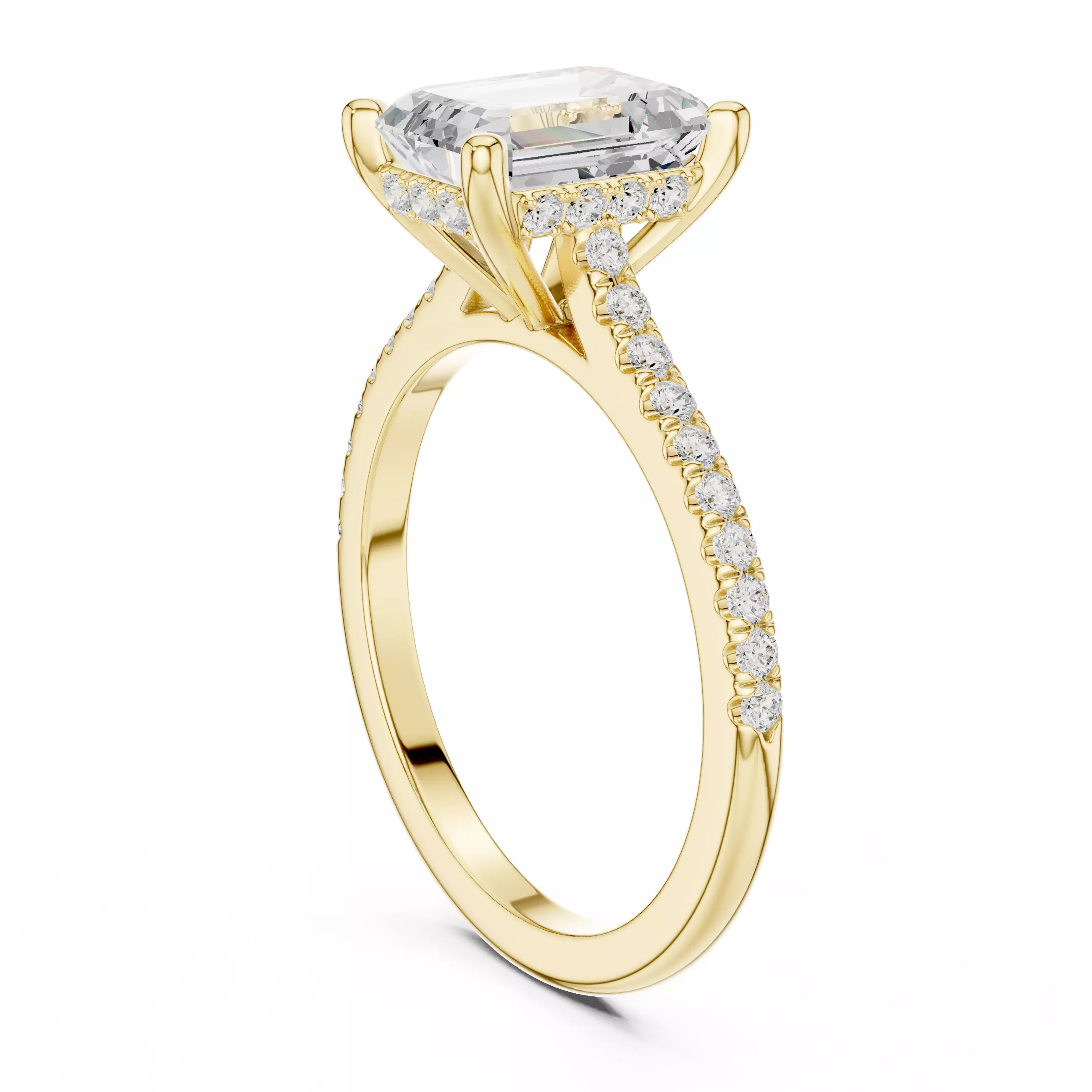 2CT Emerald Cut Hidden Halo Pave Diamond Wedding Ring File Video 3D print model_6