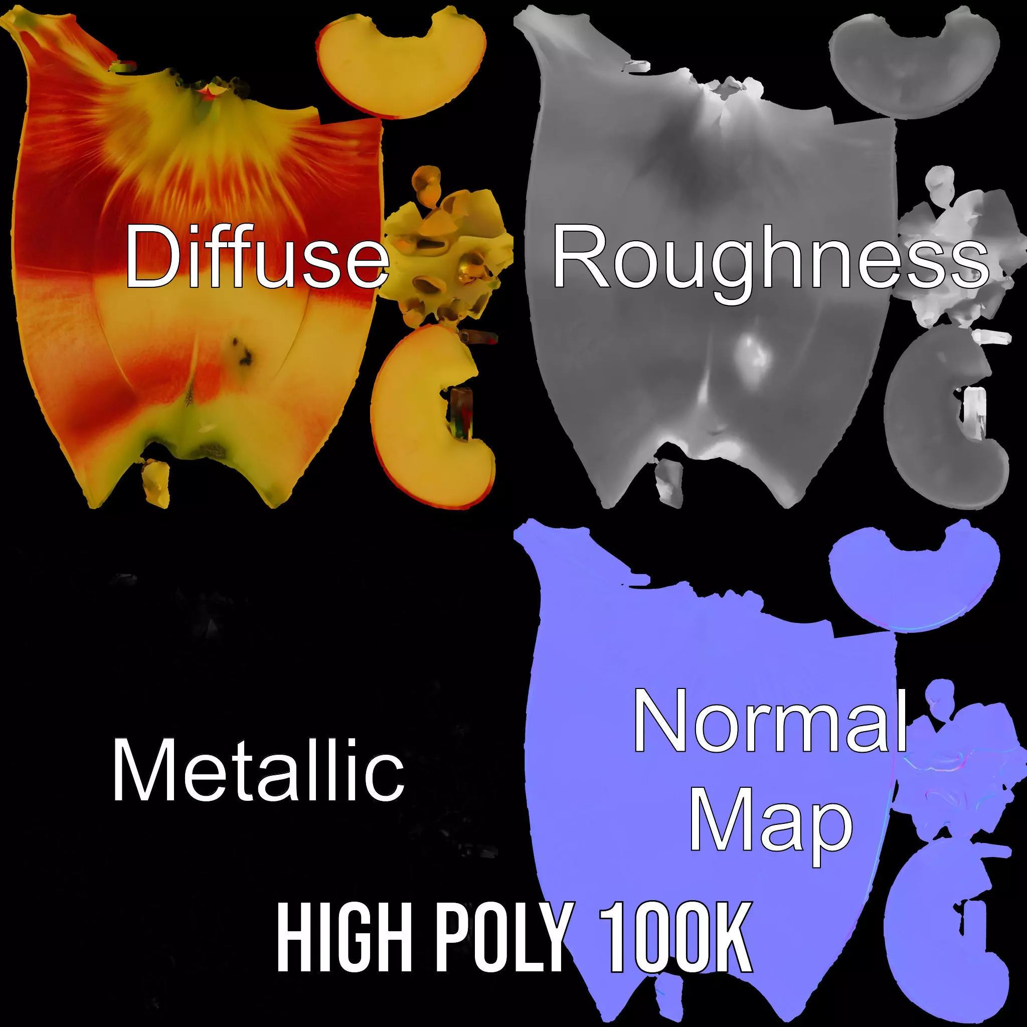 Red Apple Sliced model pack Low-poly 3D model_3