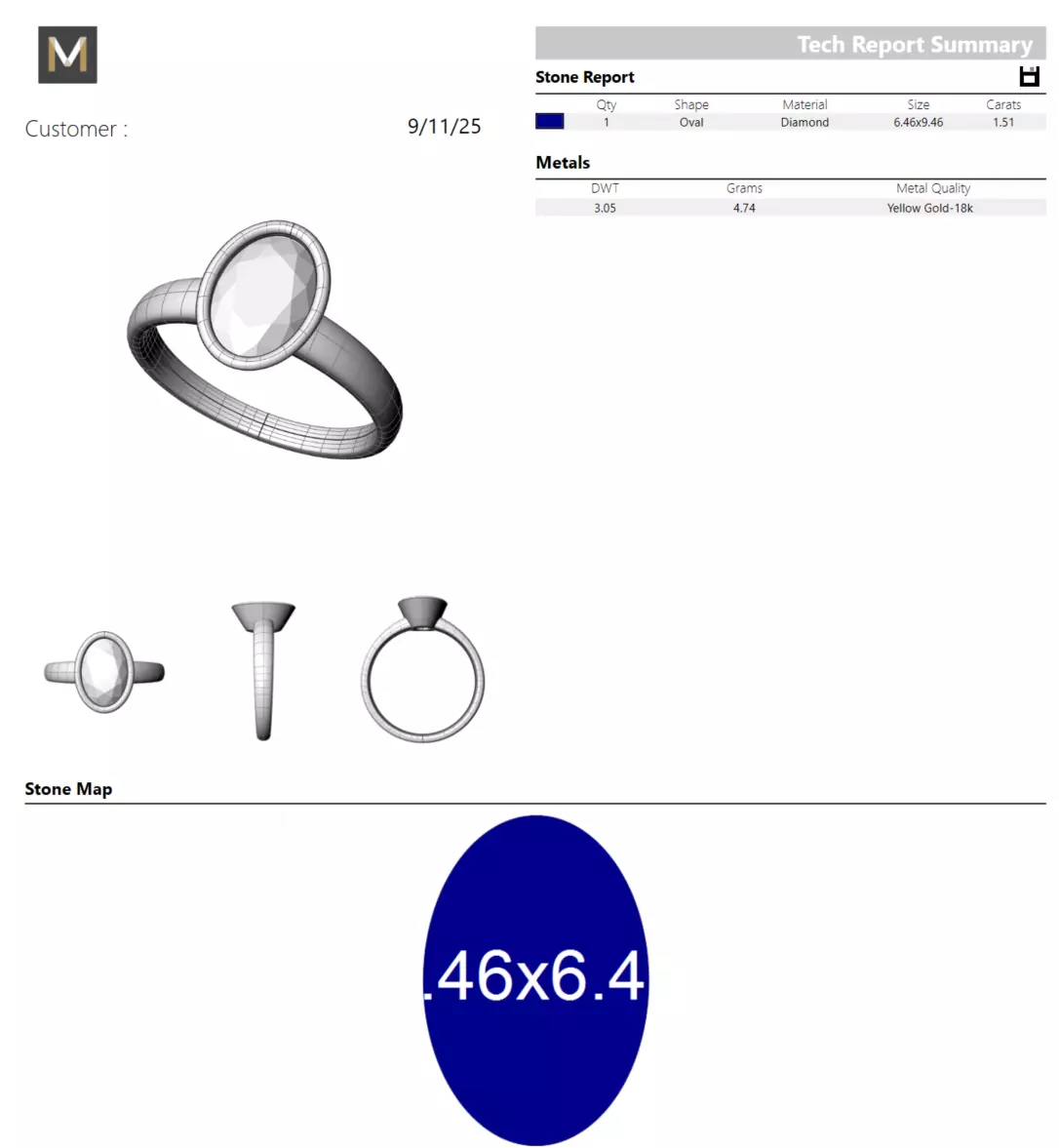 Oval bezel set ring customisable rounded band  3D print model_3