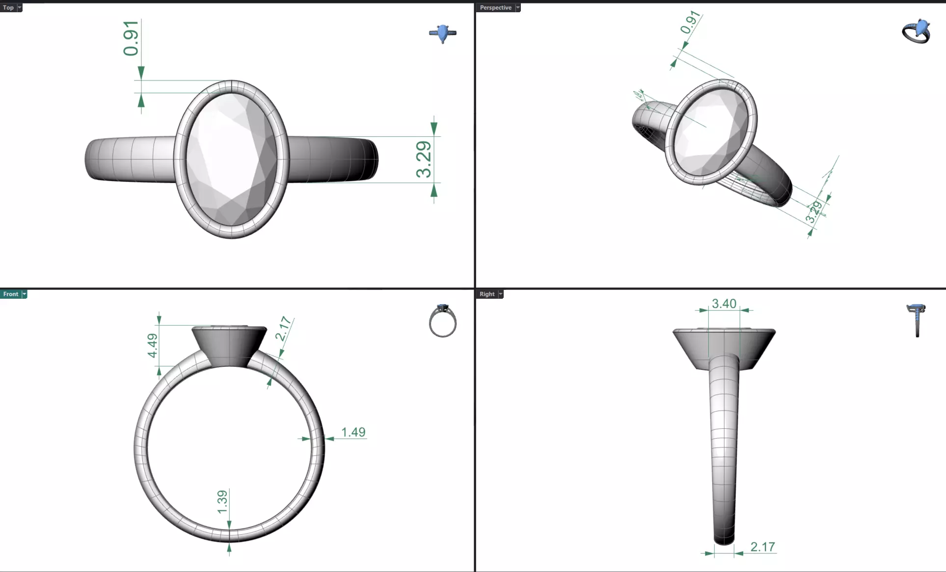 Oval bezel set ring customisable rounded band  3D print model_4