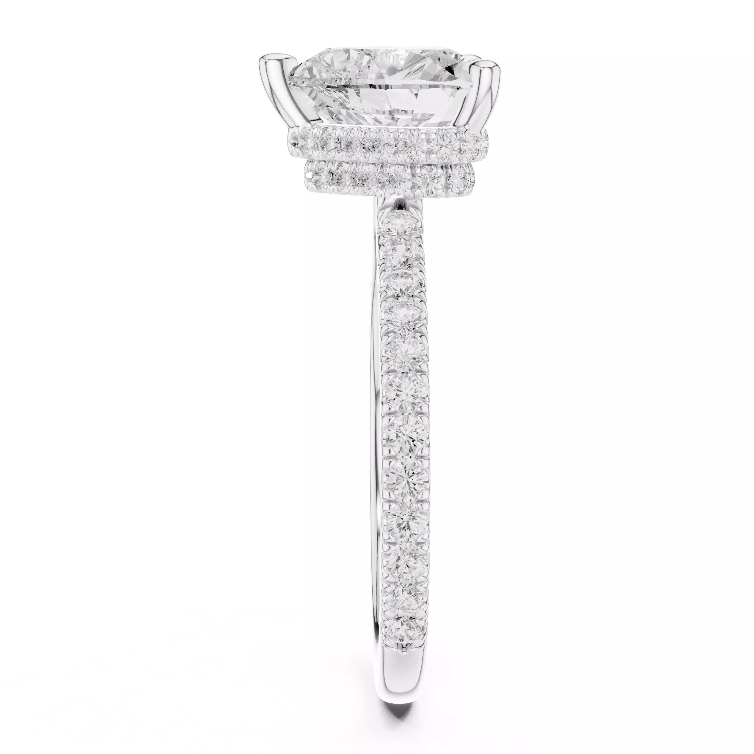 3CT Heart Cut Double Hidden Halo Pave Diamond Ring 3DM STL Video 3D print model_13