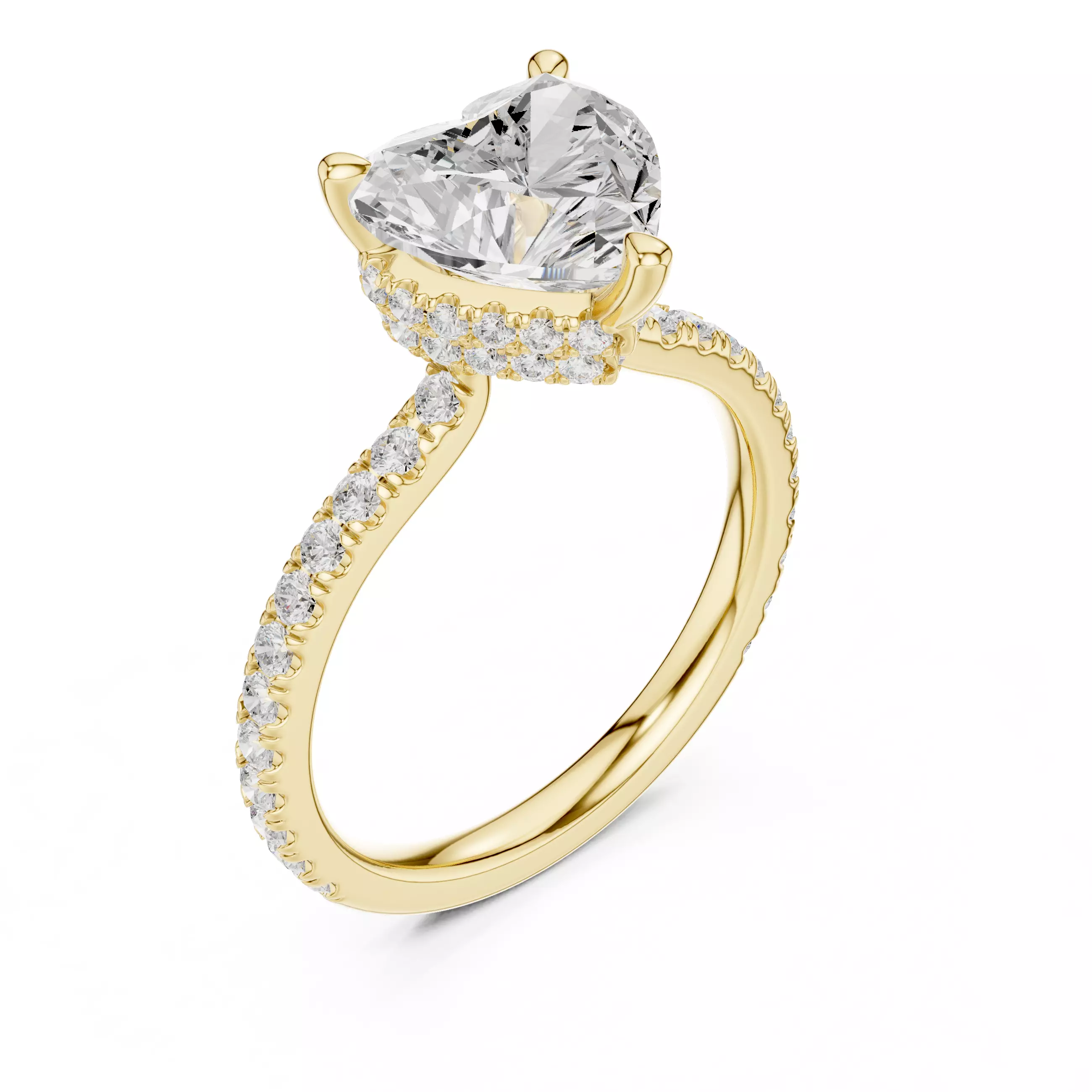 3CT Heart Cut Double Hidden Halo Pave Diamond Ring 3DM STL Video 3D print model_8