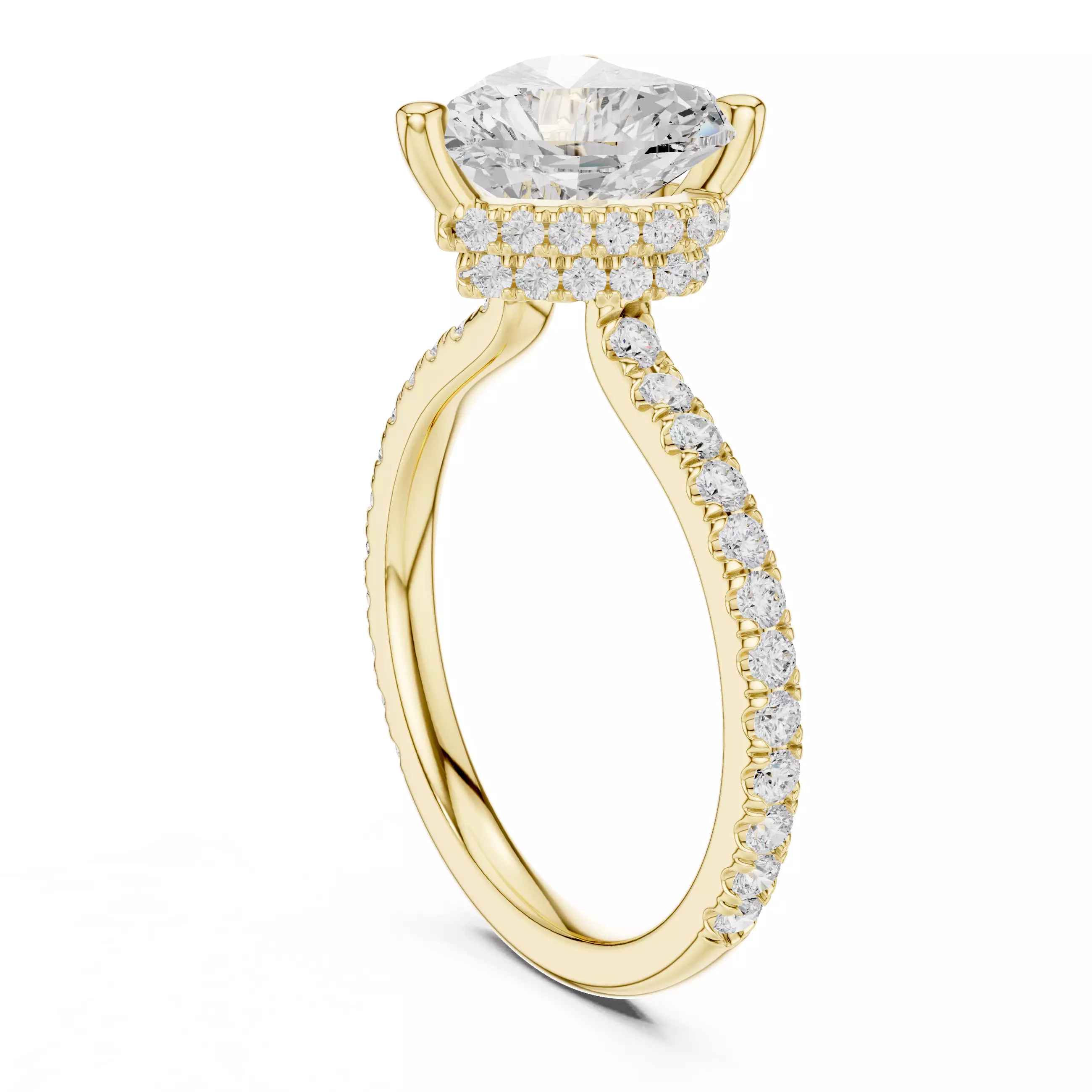 3CT Heart Cut Double Hidden Halo Pave Diamond Ring 3DM STL Video 3D print model_7