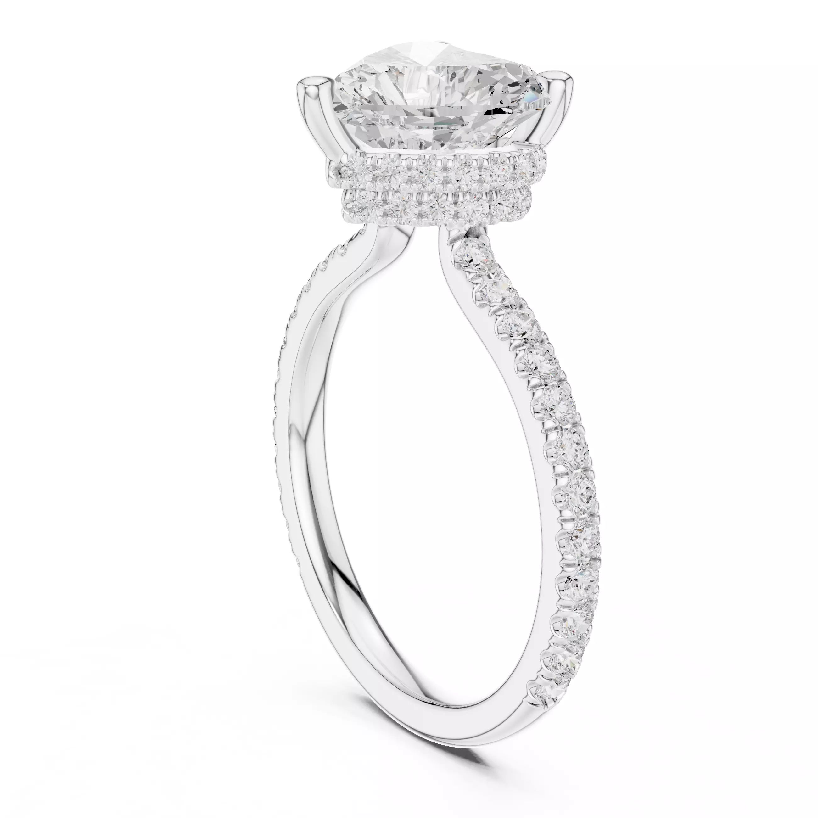 3CT Heart Cut Double Hidden Halo Pave Diamond Ring 3DM STL Video 3D print model_11