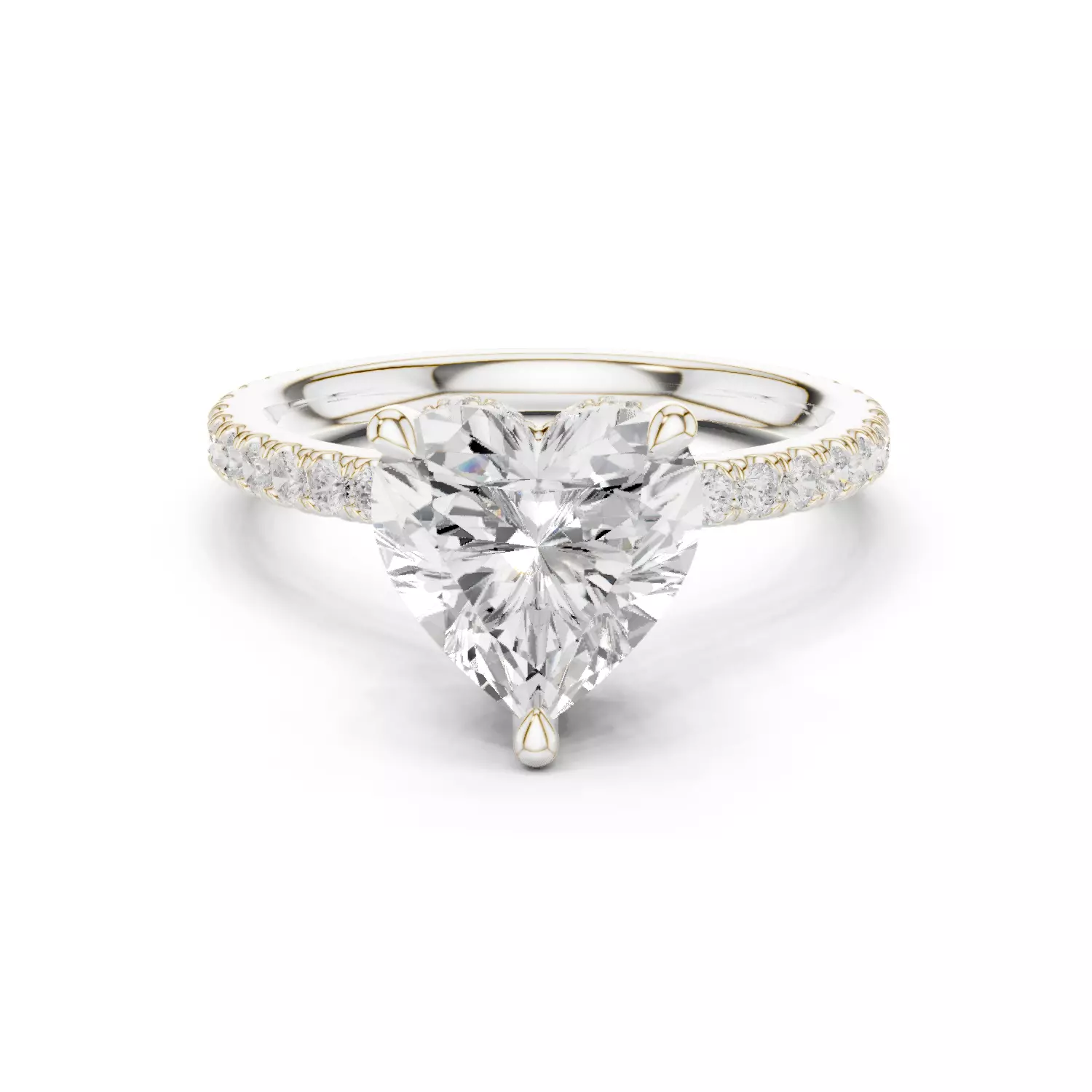 3CT Heart Cut Double Hidden Halo Pave Diamond Ring 3DM STL Video 3D print model_17